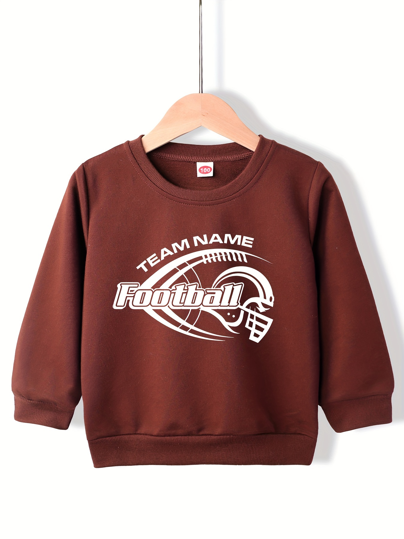 American Football Graphic Print Boys Warm Fleece Sweatshirt: - Temu