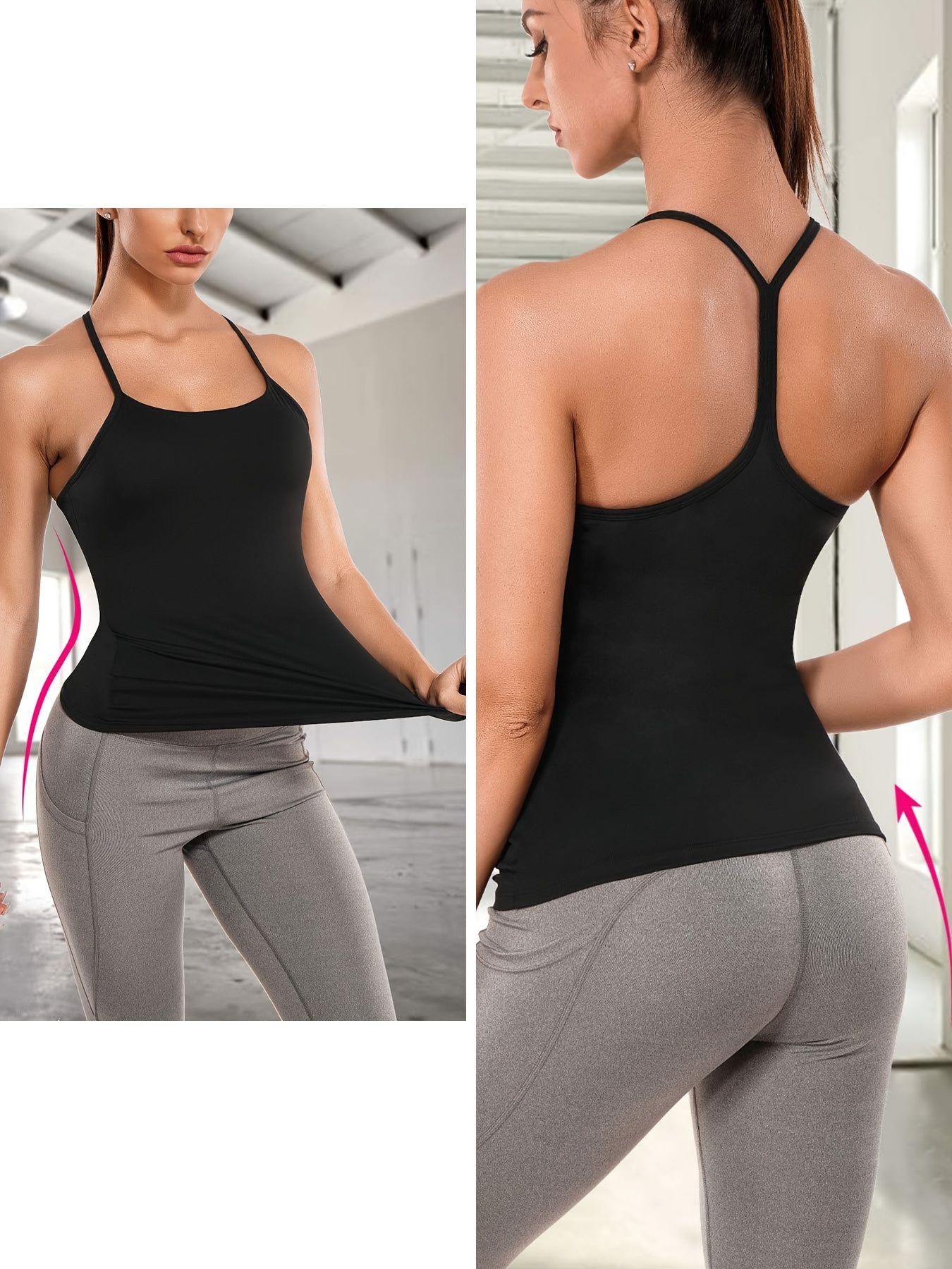 Women's Open Back Workout Tank Top with Built in Bra Athletic Yoga Running  Shirt