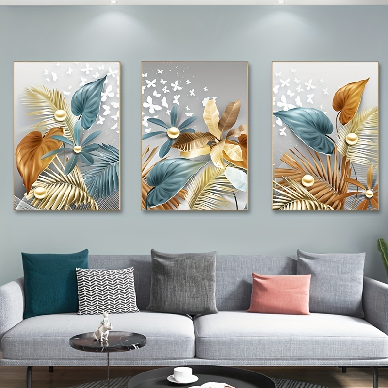 Frameless Modern Golden Butterfly Leaves Wall Art Canvas - Temu