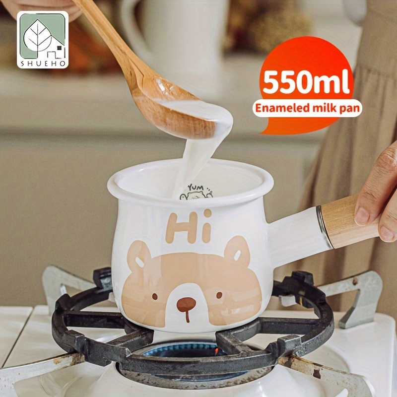 Cute Bear Pattern Butter Warmer, Enamelware Saucepan Small Cookware With  Wooden Handle, For Heating Smaller Liquid Portions
