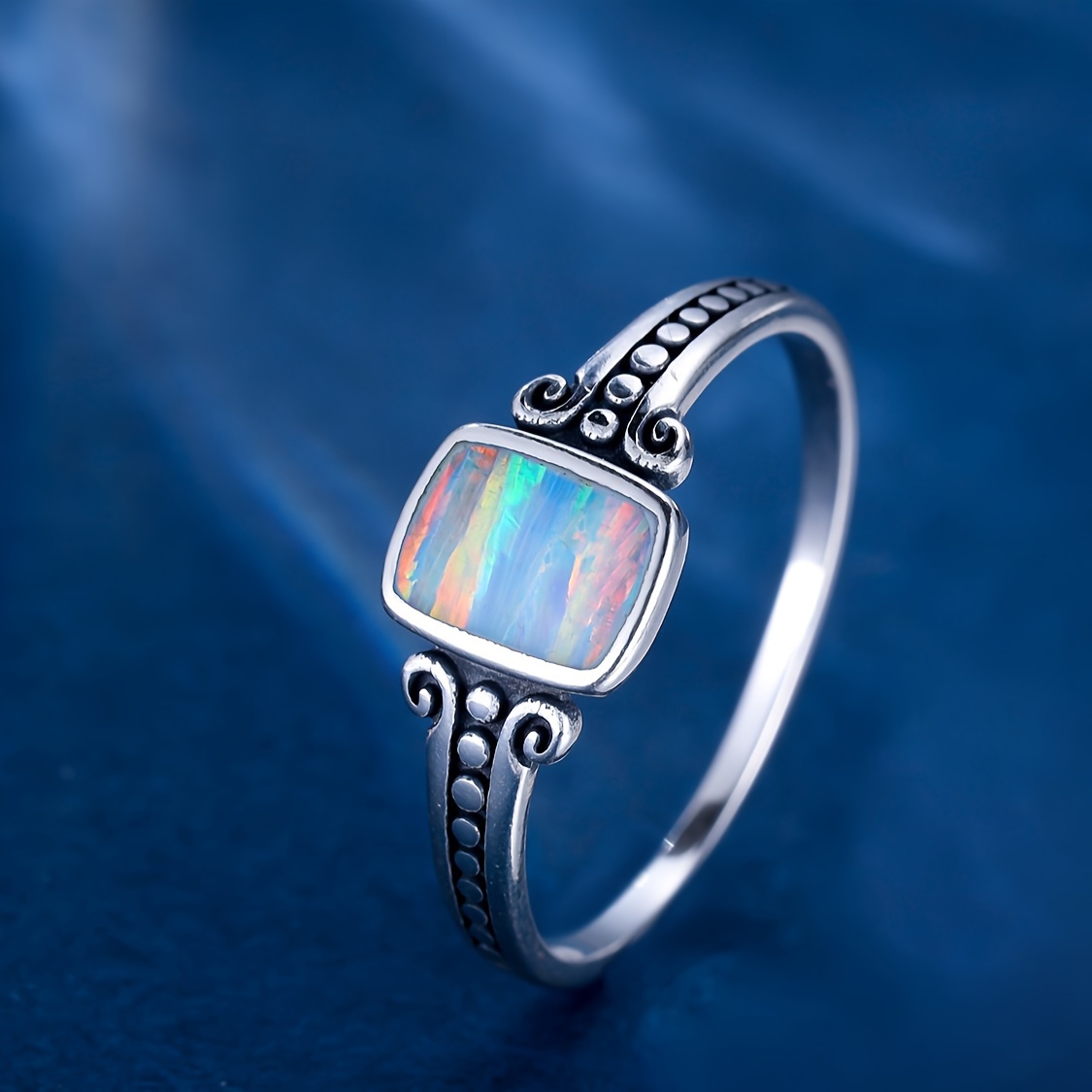 Synthetic Opal Sterling Silver 925 Rings for Men Women