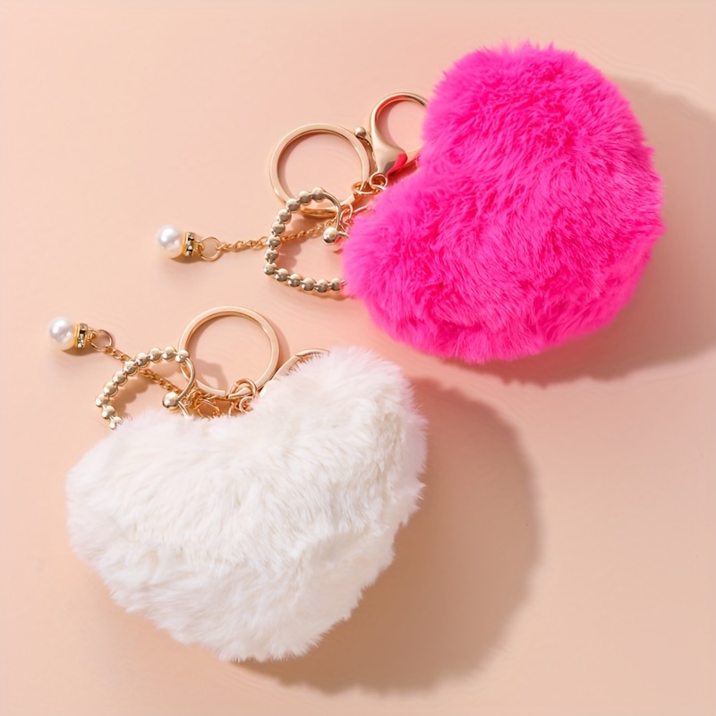 Cute Faux Fur Pom-pom Key Chain Heart Shape Fluffy Pendant Keyring Jewelry  Gift