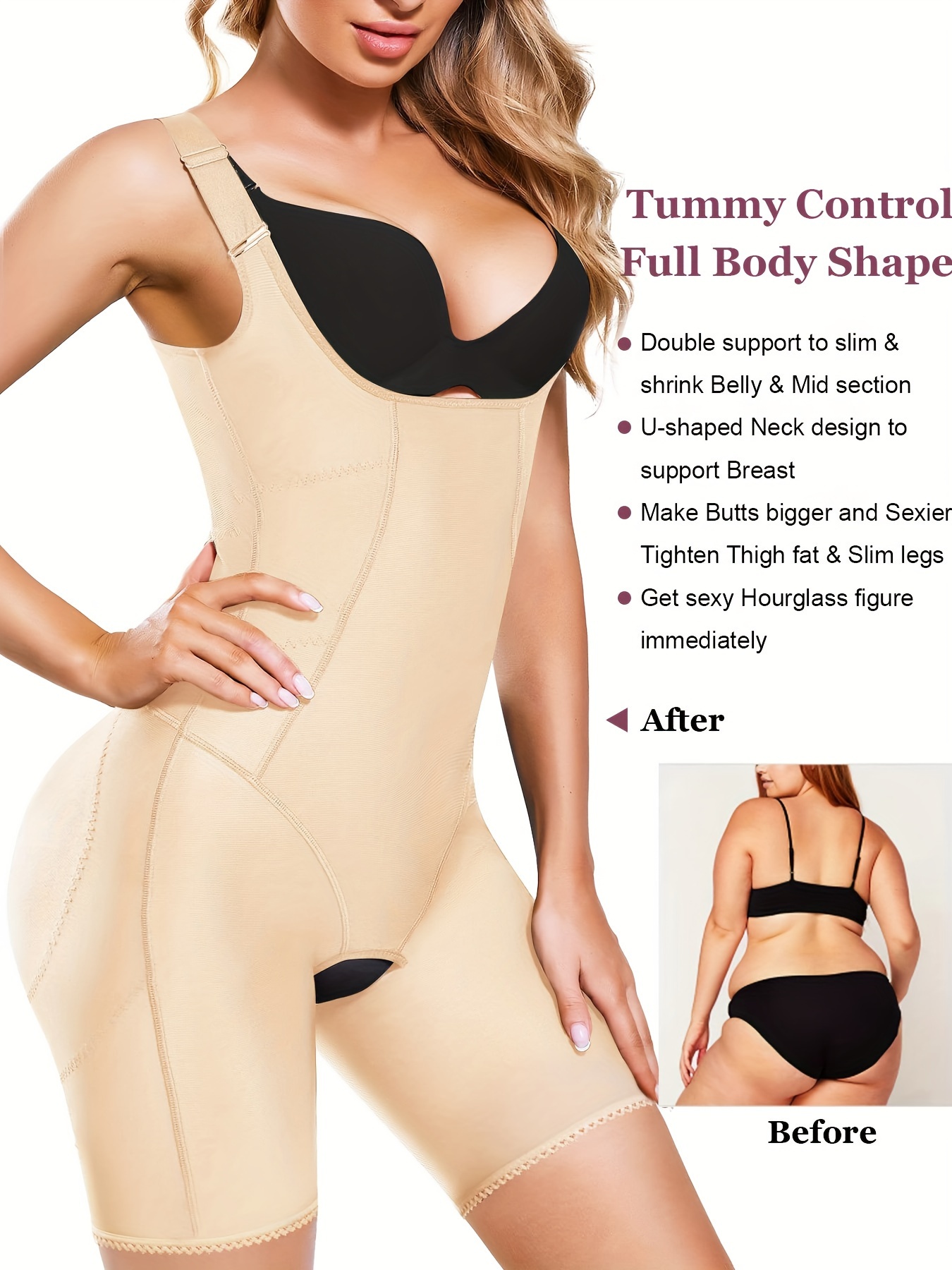  Women Open Bust Full Bodysuit Tummy Control Shapewear  Workout Yoga Jumpsuit Body Shaper Butt Lifter Thigh Slimmer