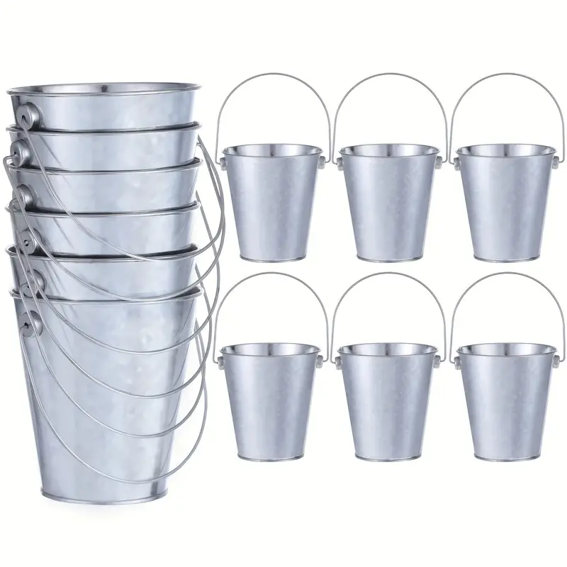 12pcs, Silvery Metal Bucket With Handle,Galvanized Buckets Bulk For Party  Small Metal Pails And Buckets For Party Favors Plant Candy