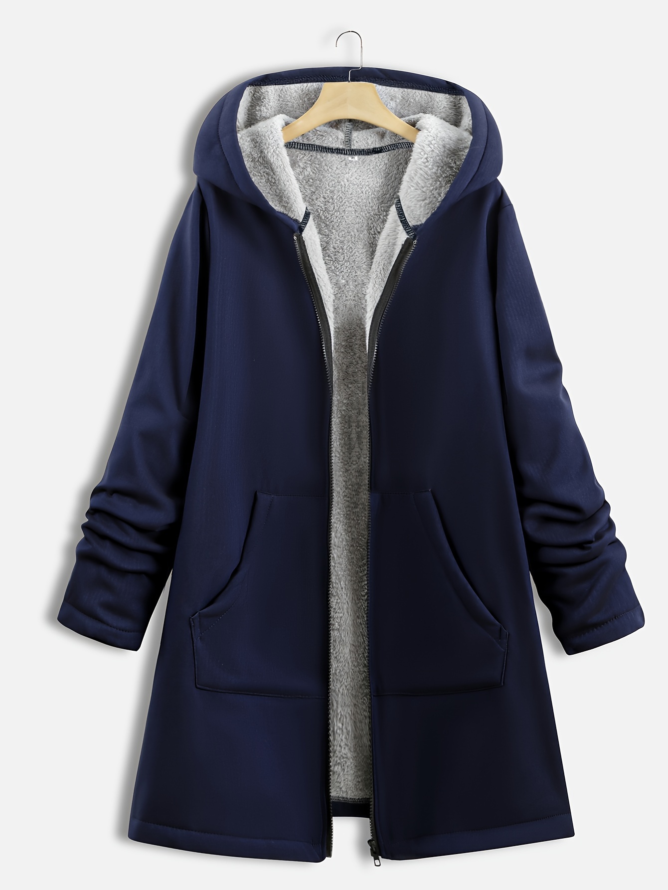 Womens Fluffy Coat Zipper Hooded Warm Plus Size Sherpa Lined Fleece Jacket  Solid Oversized Hoodies