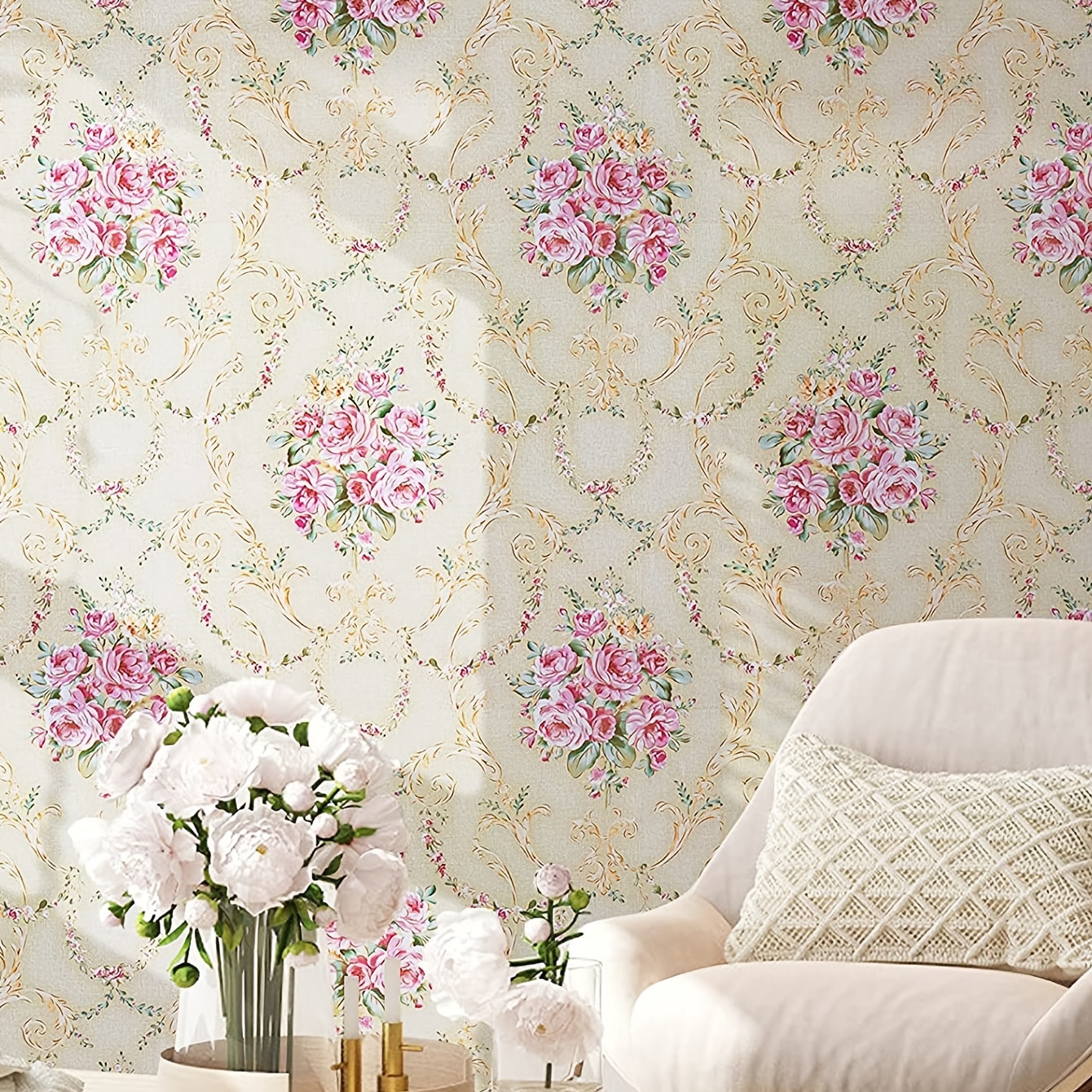 ZYMECH Papel tapiz adhesivo para paredes, diseño floral vintage,  personalizable, paneles de papel de contacto para despegar y pegar, aspecto