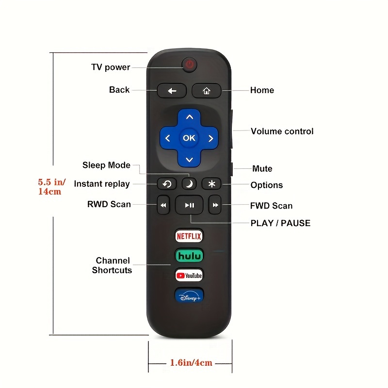 全てのroku Tvに対応する汎用tvリモコン、tcl Roku/hisense Roku/onn