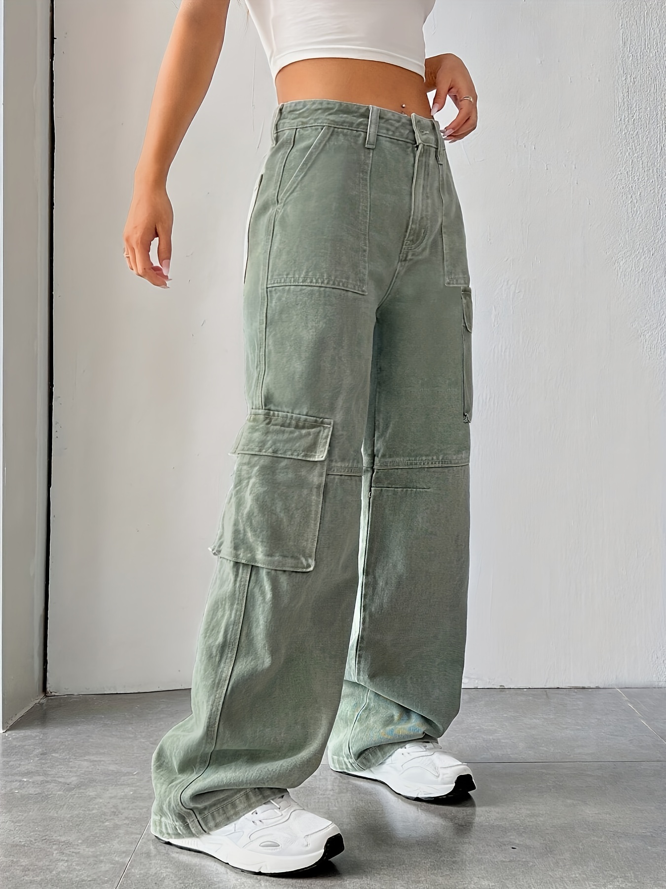 Baggy Jeans,WOMEN LATEST STRAIGHT FIT WIDE LEG CARGO TROUSERS BY SKT