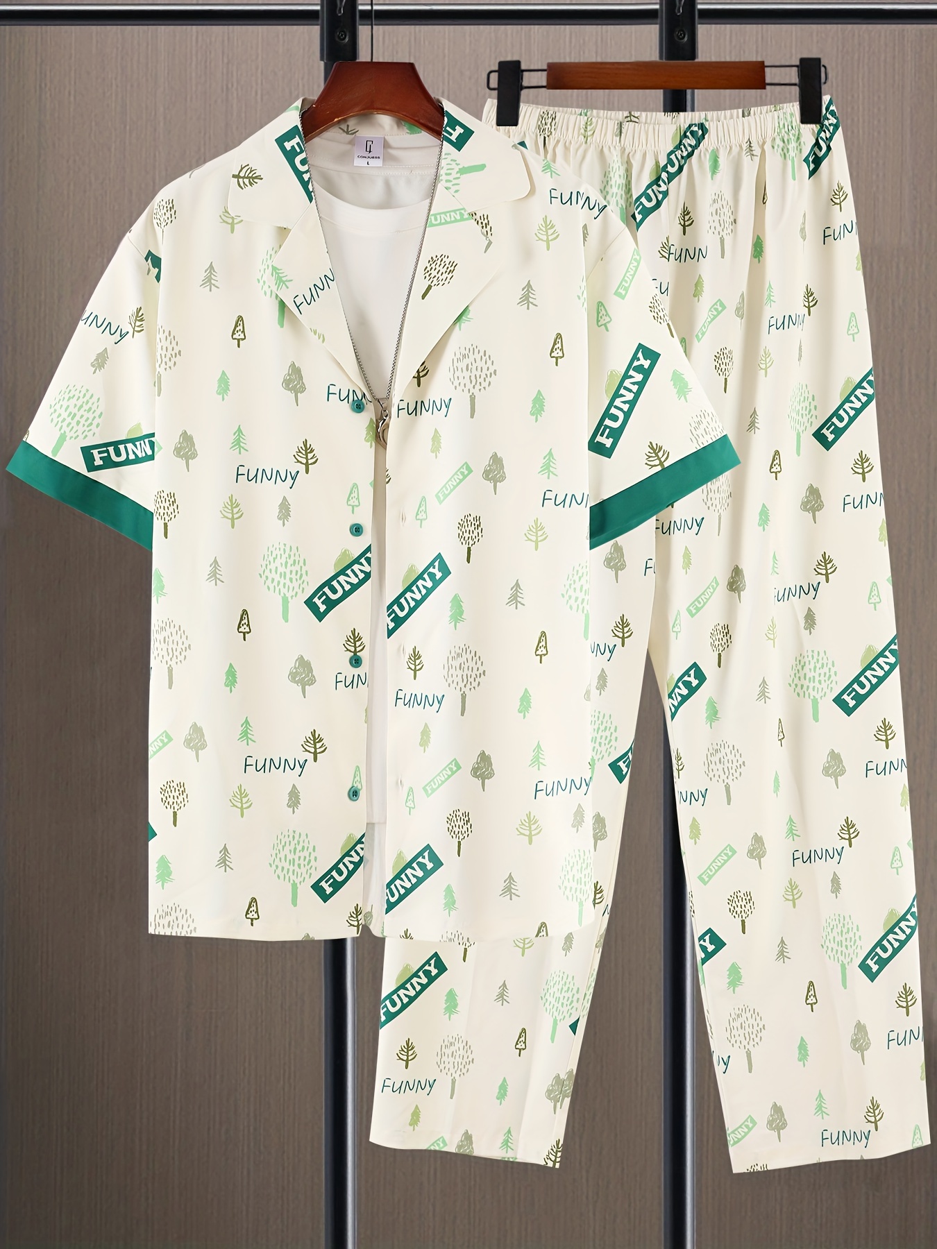 Men's Comfy Casual Home Pajamas Set Fashion Letter - Temu