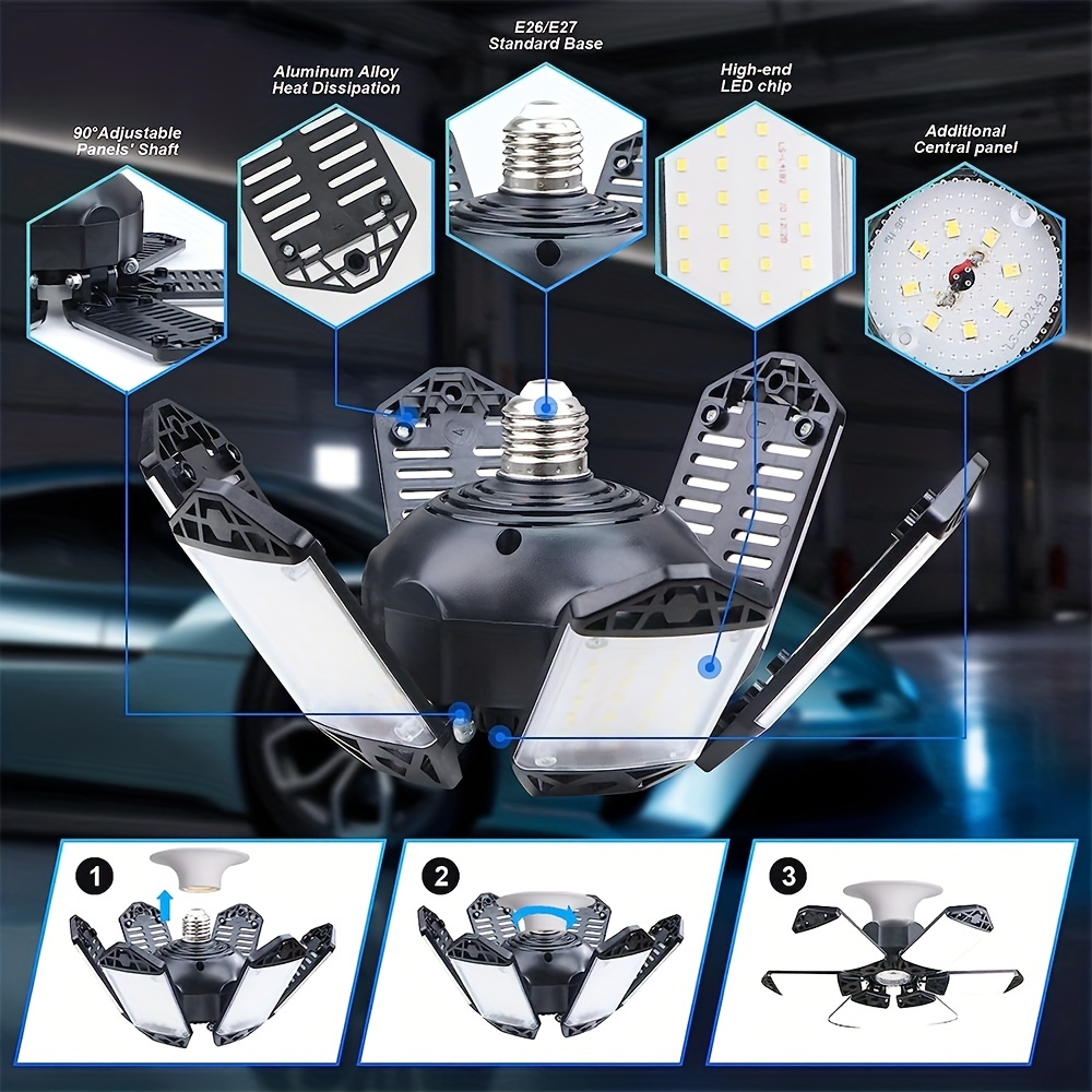 LEDガレージシーリングライト1個、調整可能な15000Lm高輝度LED地下室