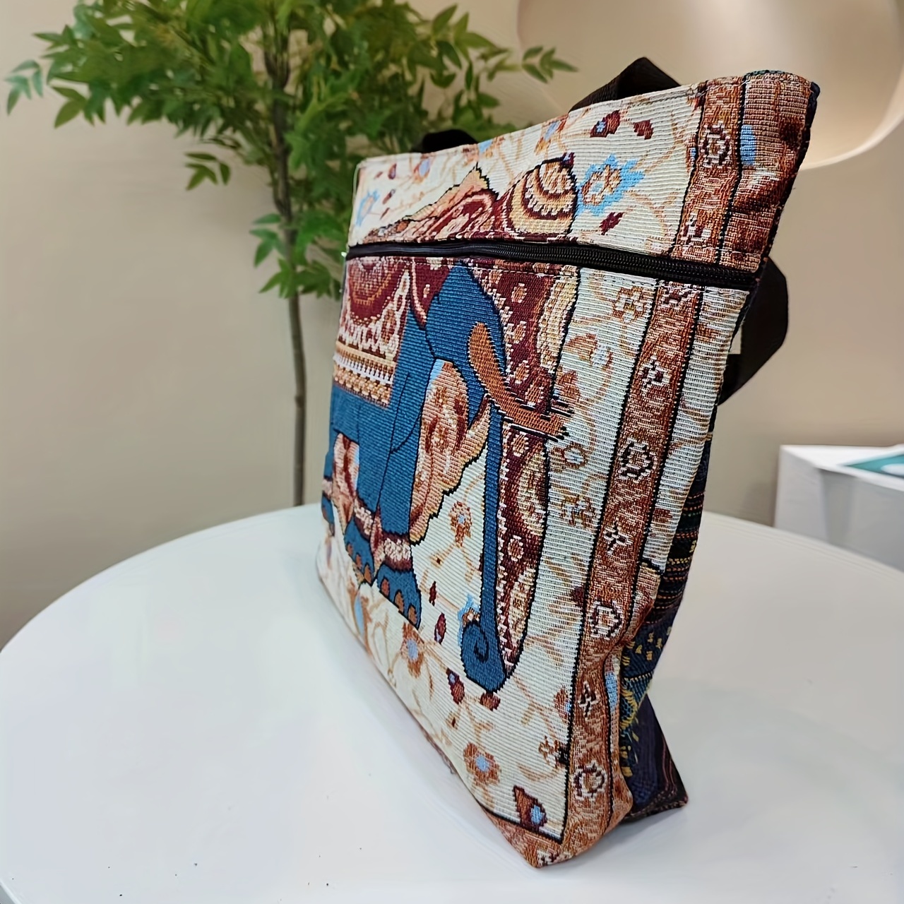 Boho Elephant Jacquard Tote Bag Large Capacity Handbag Women's Shoulder Bag