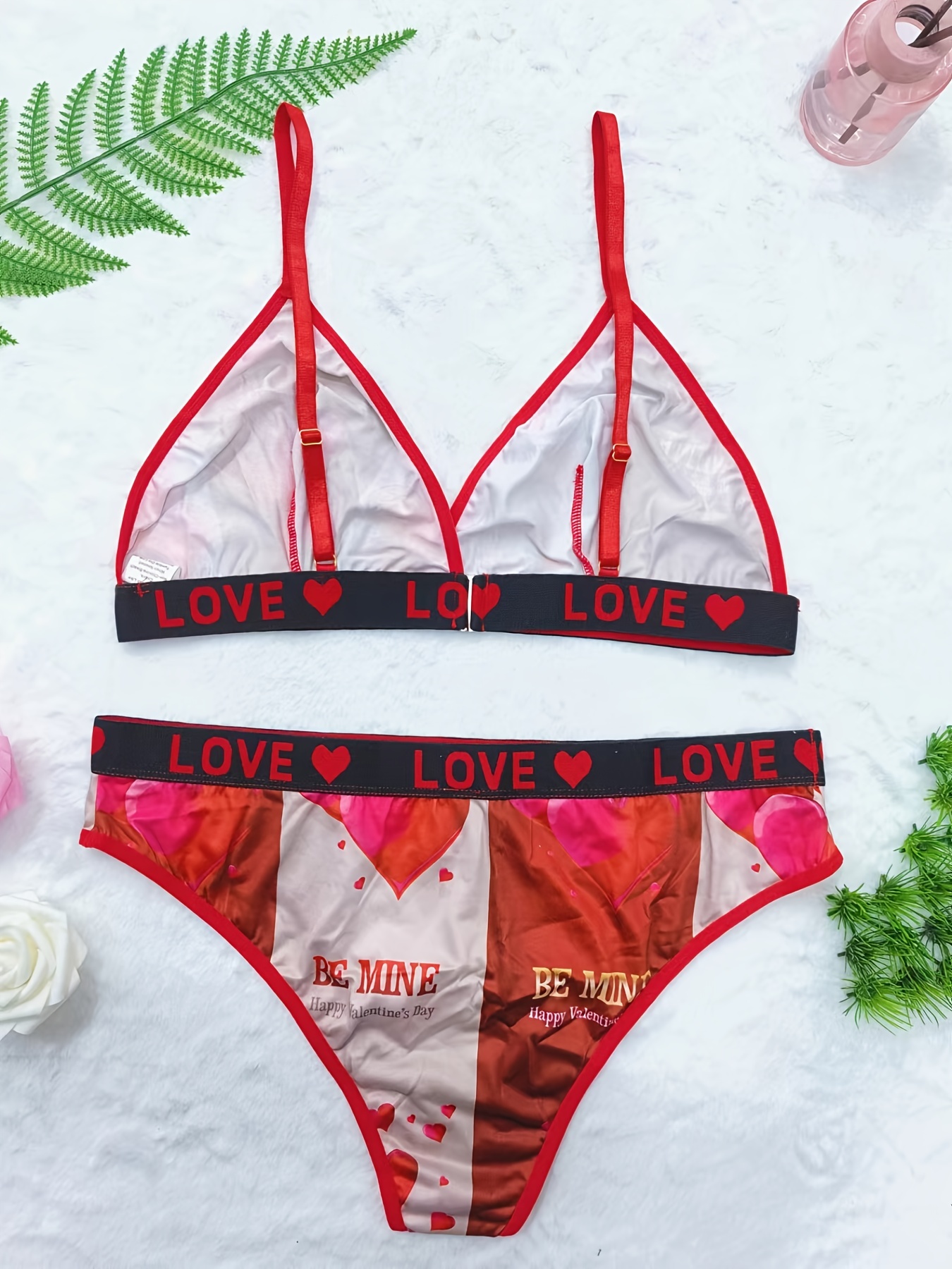 Plus Size Heart Print Bra Panties Lingerie Set Women's Plus - Temu