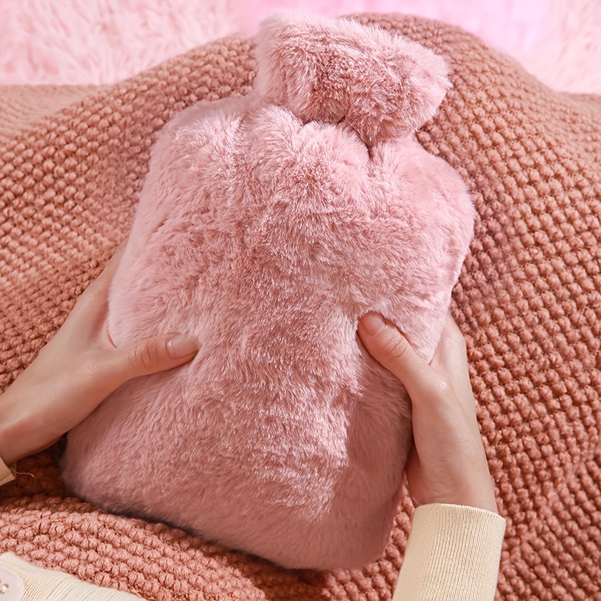 Warm Water Bag with Plush Cover for Cold Weather, Hand Warmer