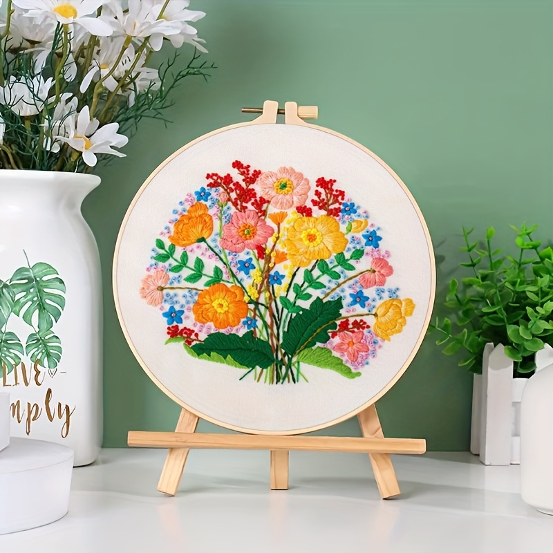 Diy Bouquet Pattern Embroidery Basic Starter Practice - Temu