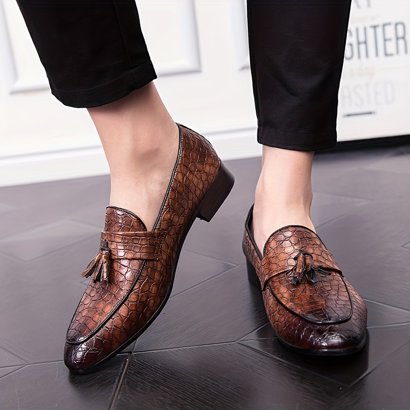 Men's Scale Print Tassel Slip On Dress Shoes