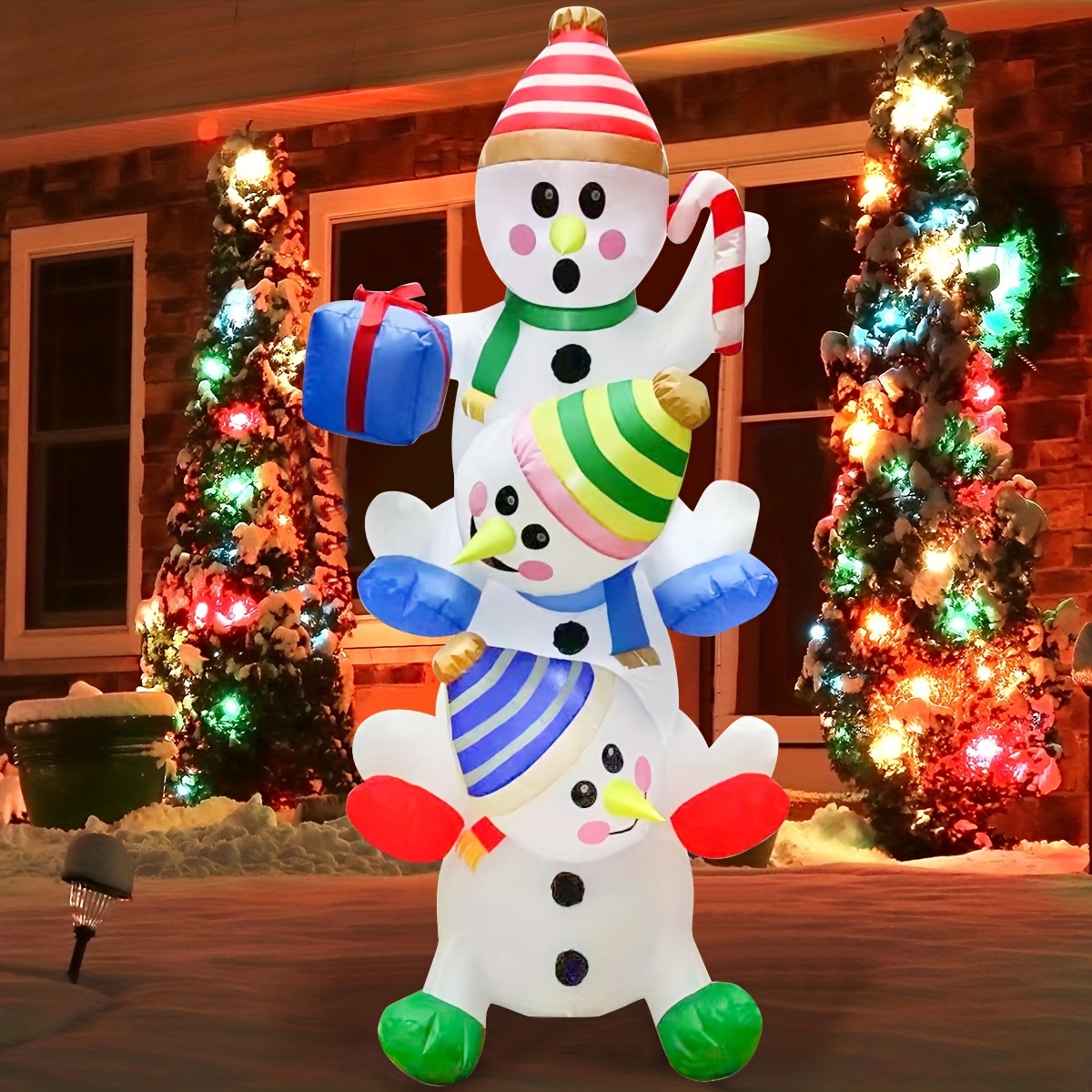 1pc 6フィート積み重ねられた雪だるま、内蔵LED付き、クリスマスパーティー、クリスマス屋外ヤード装飾、家庭内外ヤード、庭、冬の装飾用