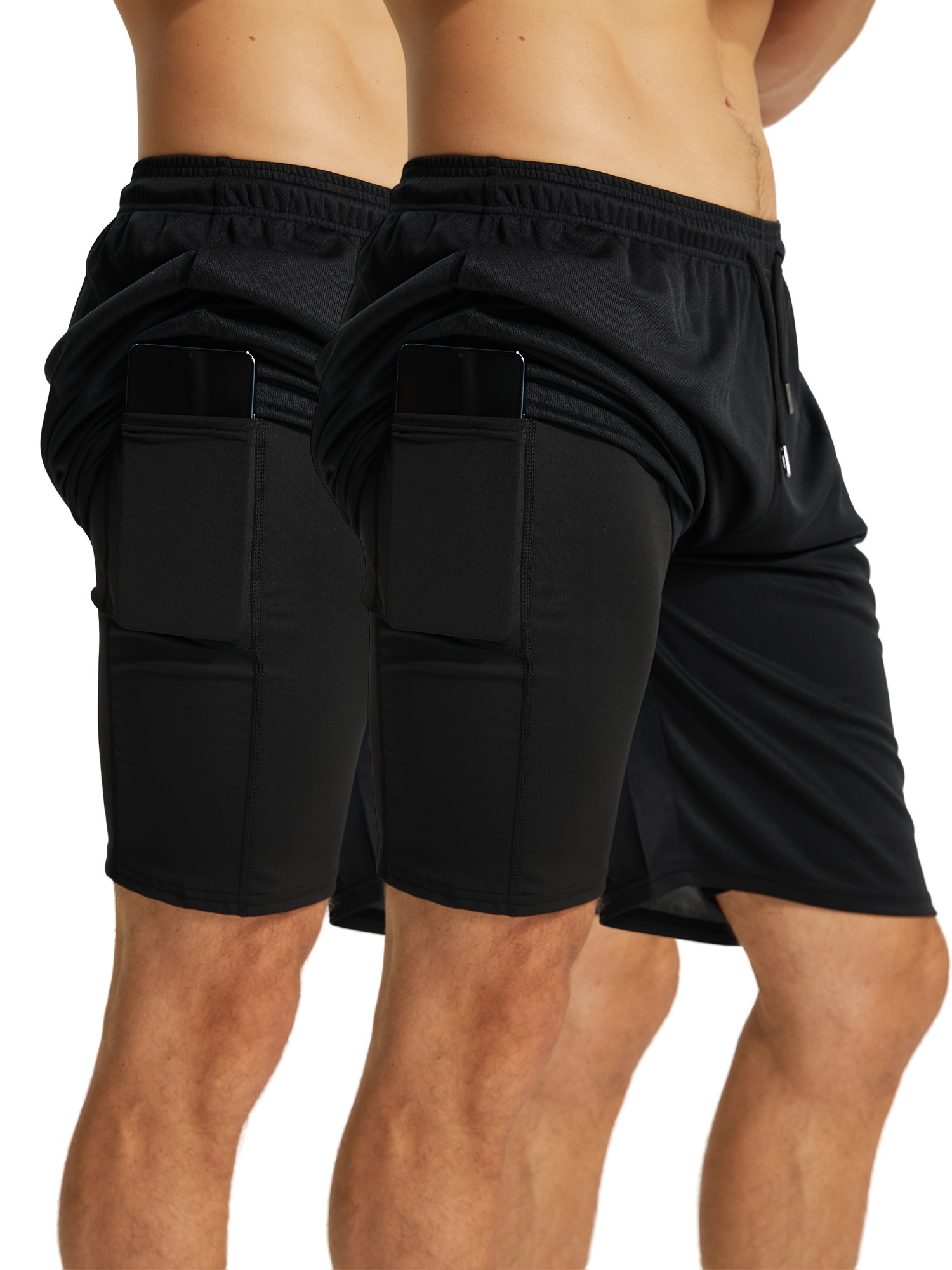 2 Pcs, Men's 2-in-1 Double Layer Quick-drying Breathable Shorts, Men's  Drawstring Slightly Stretch Sports Shorts And Pocket Skinny Fit Compression  Sho
