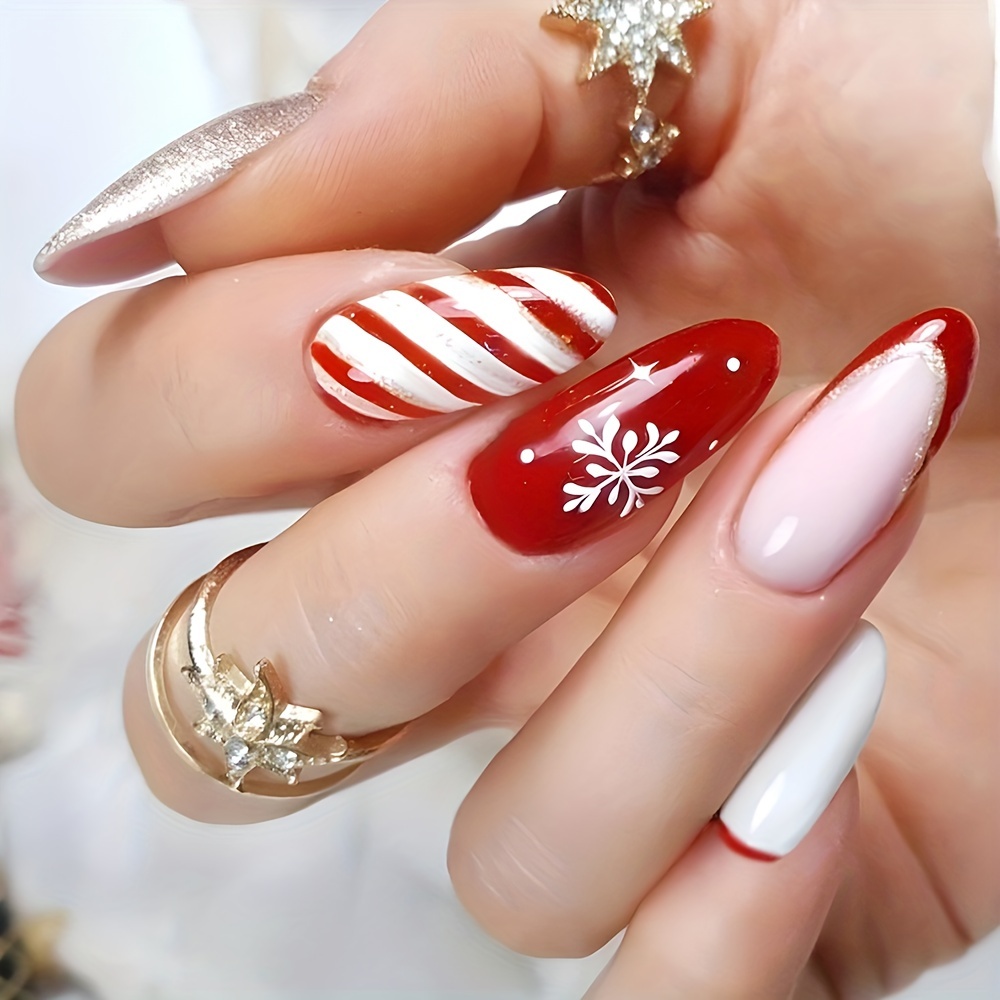 Christmas Pattern Long Ballerina False Nails Set Press On Nails Xmas Party  Diy Manicure French Coffin Fake Nail Tips With Design - False Nails -  AliExpress