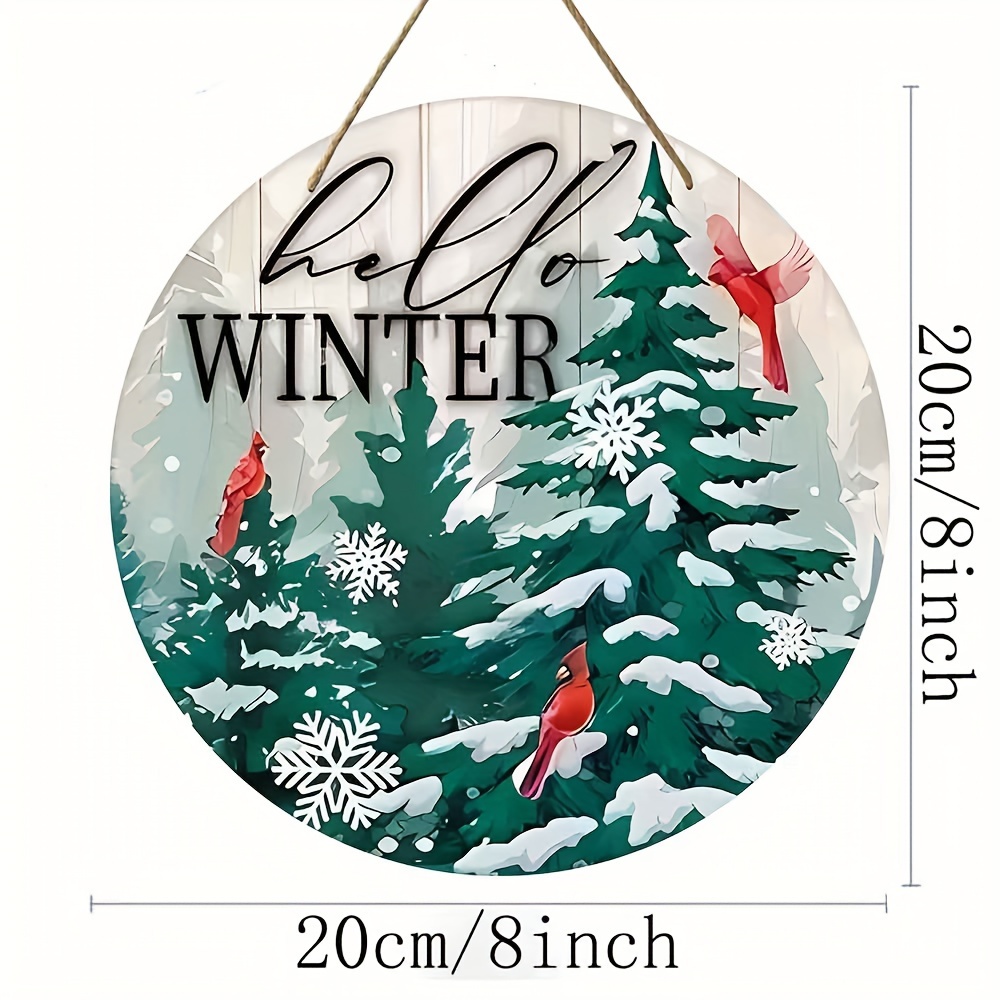 Round Wooden Plaque Hello Winter Sign Front Door Decoration - Temu