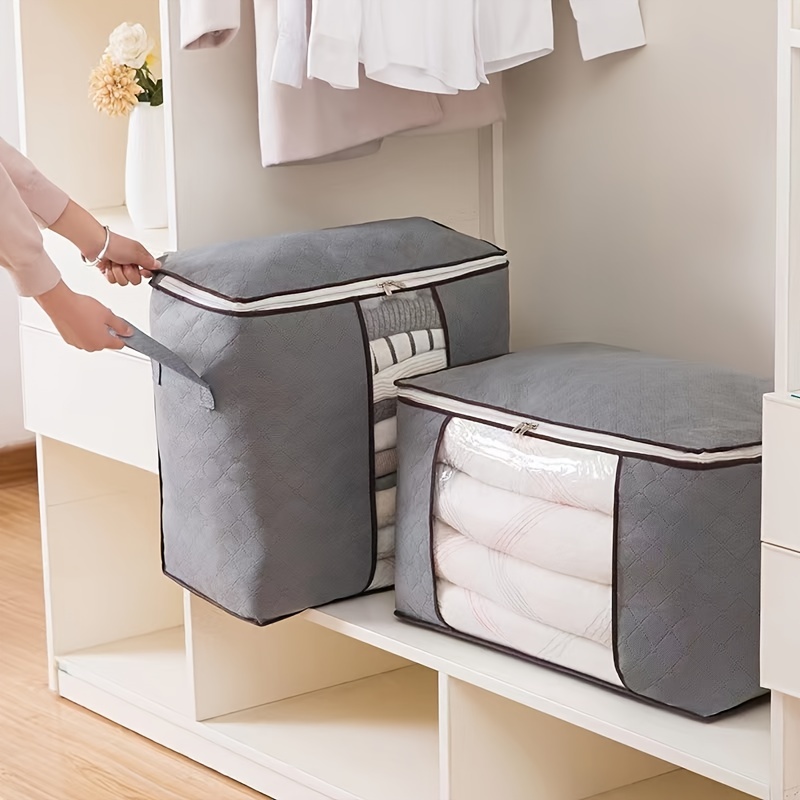 large clothes storage bag clothes organizer with handle clear window storage bins containers for comforters blankets details 7