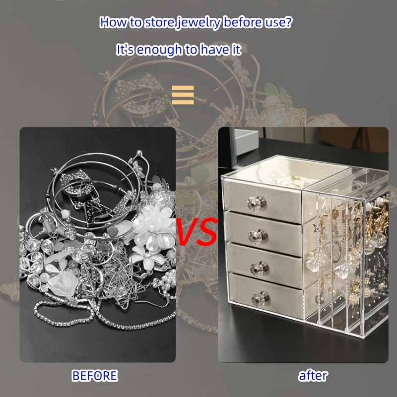 1pc drawer type jewelry storage rack transparent desktop earrings jewelry necklace storage display box dust proof jewelry hanger household multi functional storage organizer Product details 6