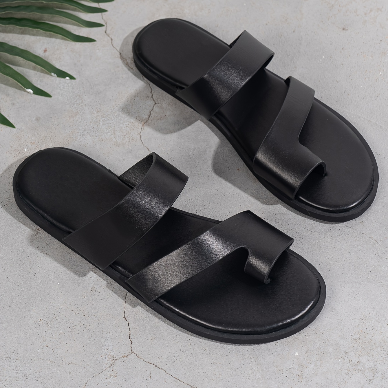 

Men's Pu Leather Thong Sandals, Casual Non Slip Flip-flops Shoes Toe Post Sandals For Indoor Outdoor Walking, Beach Shoes For Spring And Summer