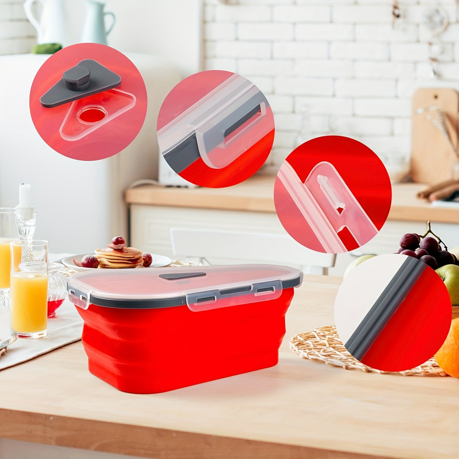 Pizza Storage Container with Silicone, Expandable Pizza Container with 5  Microwavable Serving Trays