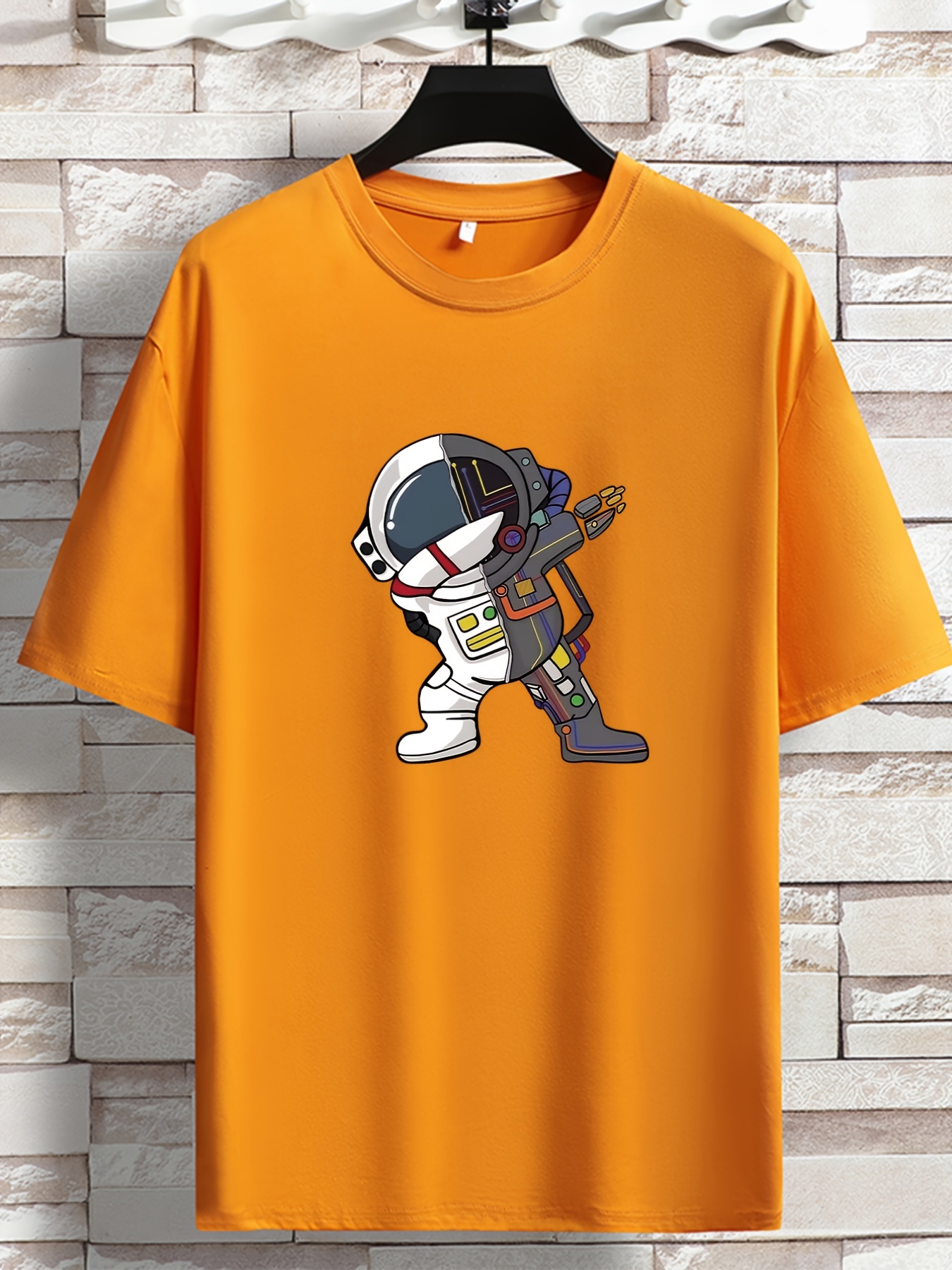 Men's Cartoon Astronaut Print Short Sleeve T shirt Crew Neck - Temu