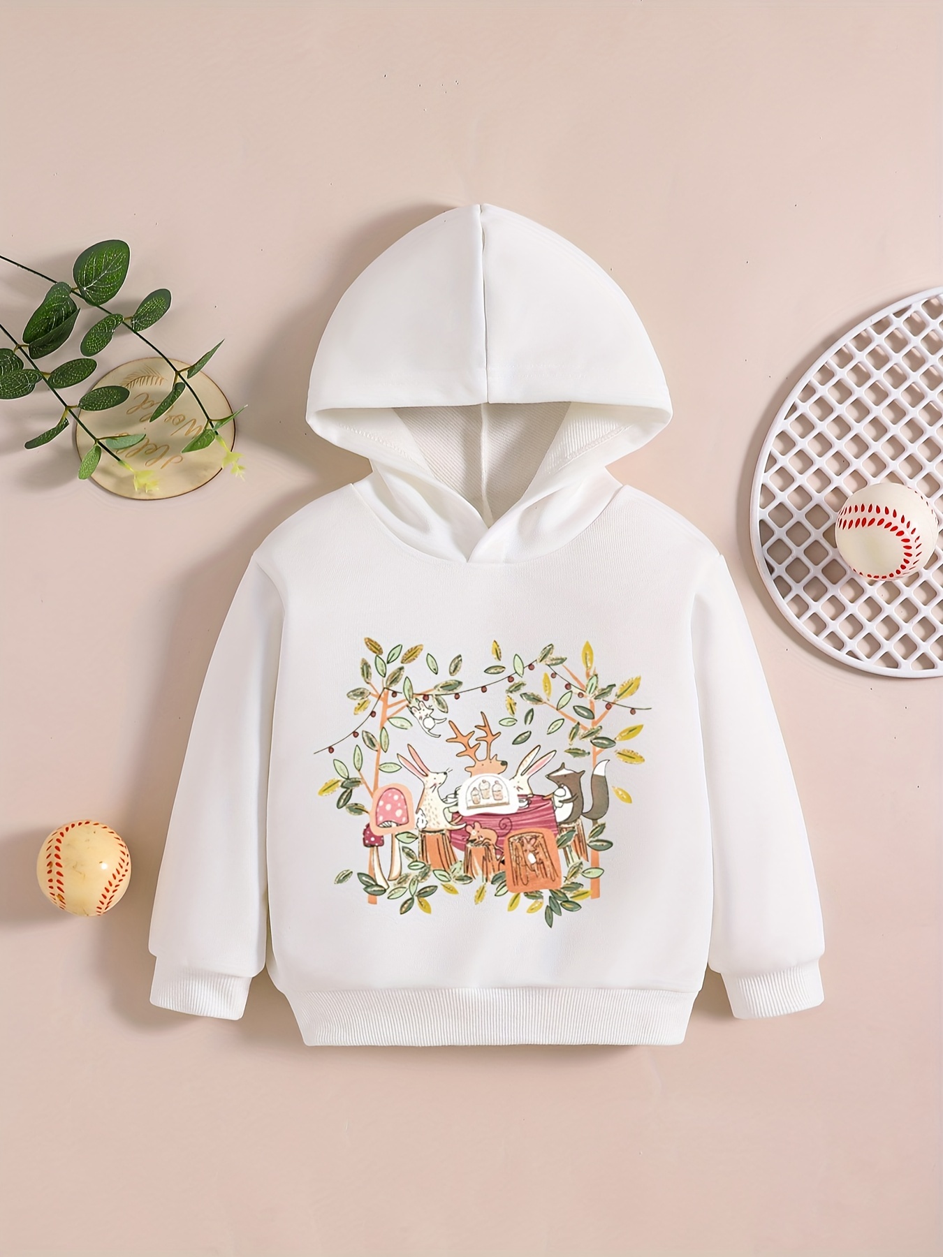 Baby Girls Cute Bunny Planet Painting Print Hooded Sweatshirt