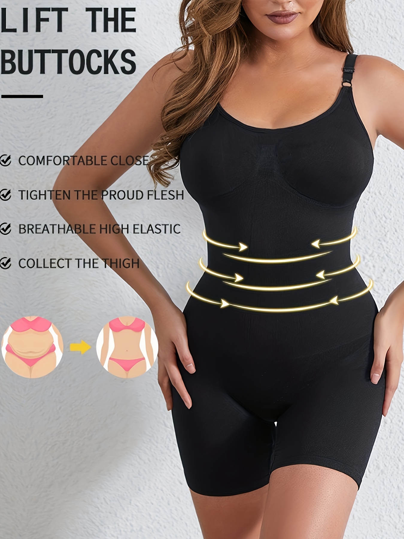 Women's Shapewear Bodysuit Tummy Control Thong Body Shaper Seamless Ribbed  Square Neck Jumpsuit T-back Solid Color Sexy Jumpsuit