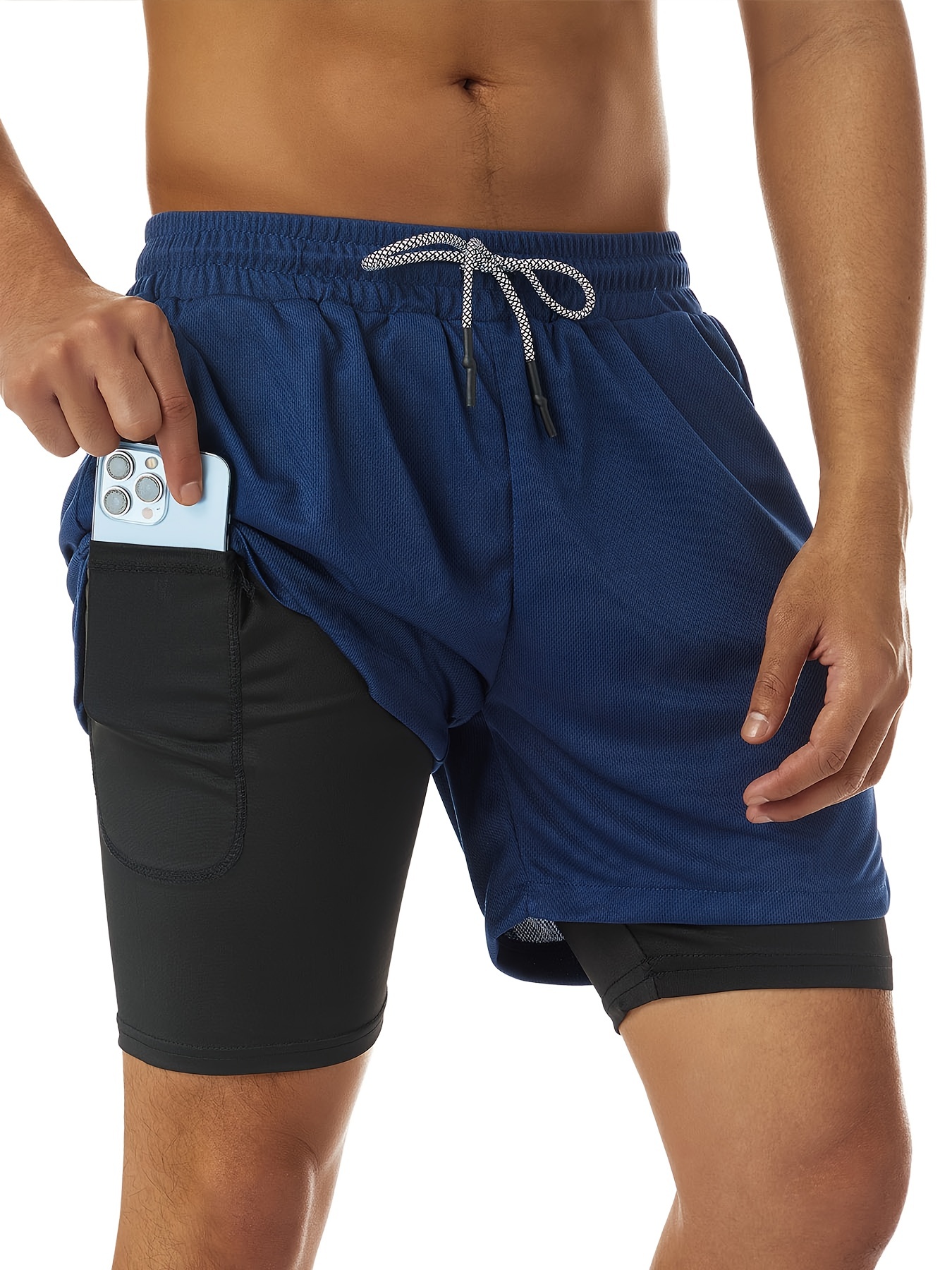 2 in 1 Double Layer Shorts Inner Zipper Pocket Men's - Temu Canada