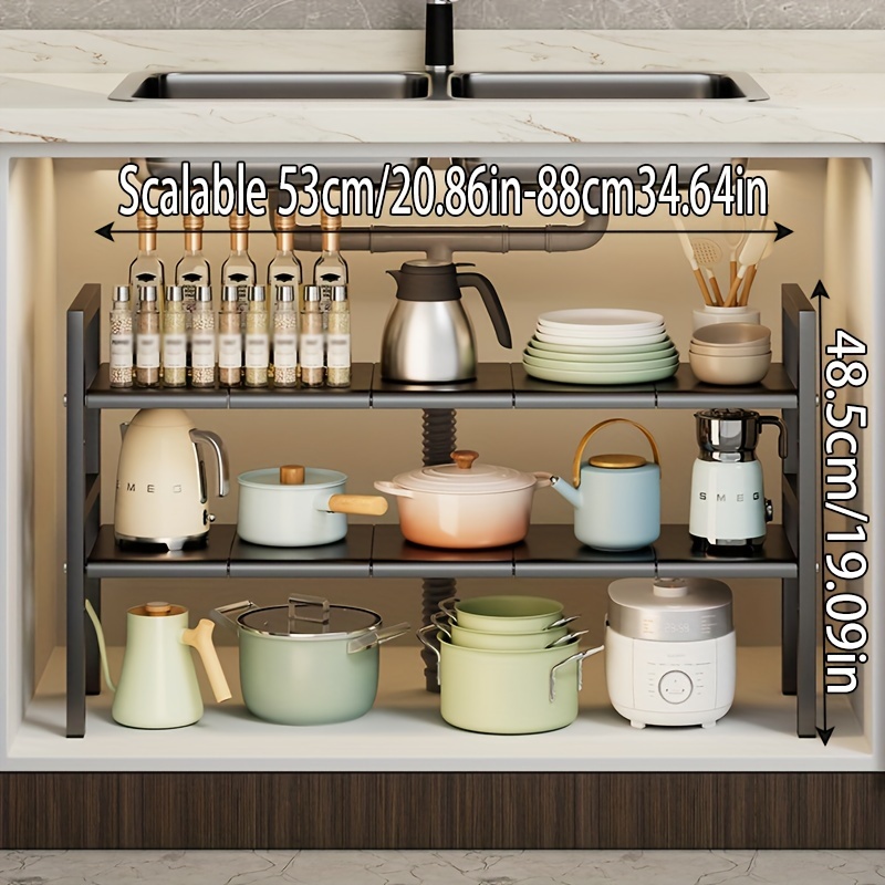 Kitchen Sink Storage Rack, Bathroom Storage Rack, Telescopic Rack, Storage  Rack, Sink Rack, Pot Rack, Multipurpose Double Layers Adjustable Extendable  Organizer, For Kitchen And Bathroom - Temu