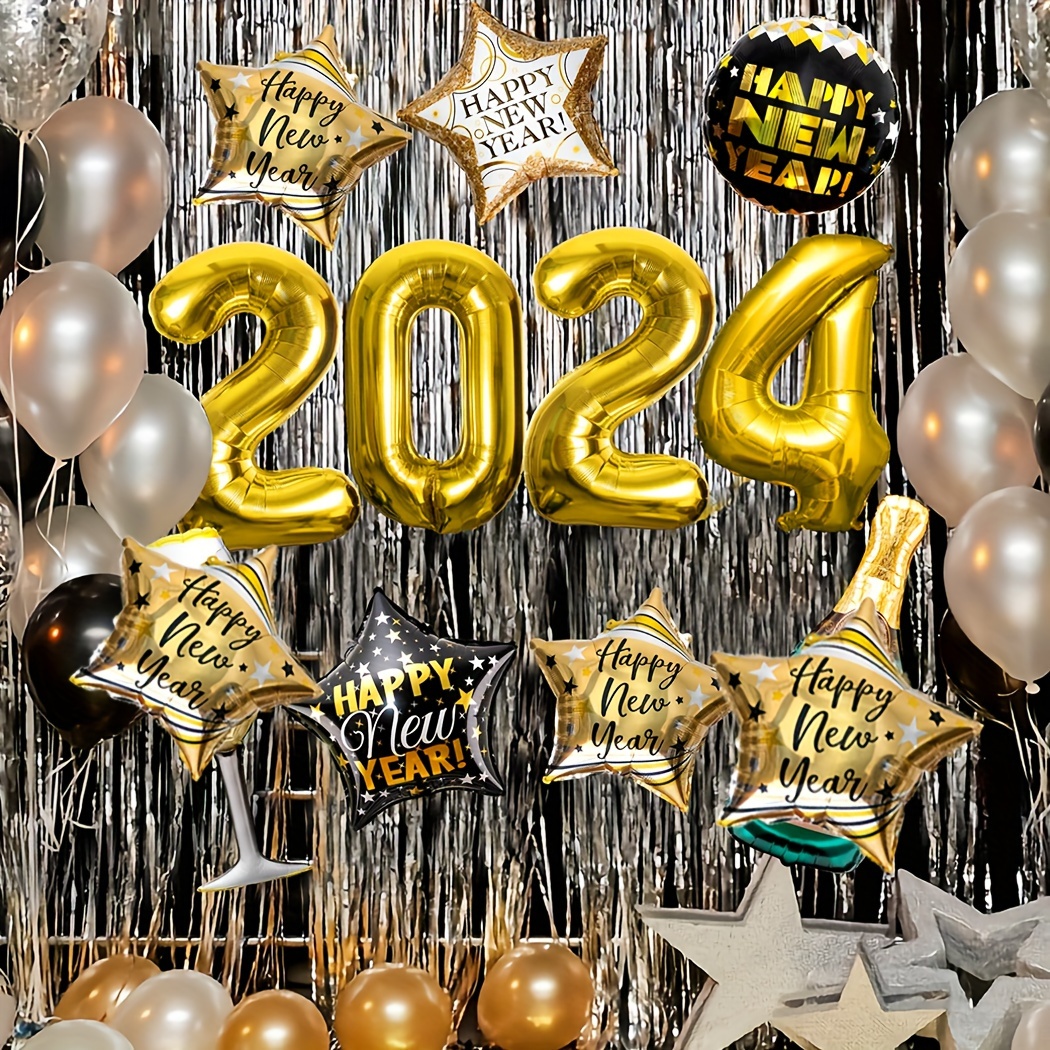 Happy New Year 2024 Balloons Gold Number Letter Aluminum Foil Balloon  Christmas Decoration New Year Eve