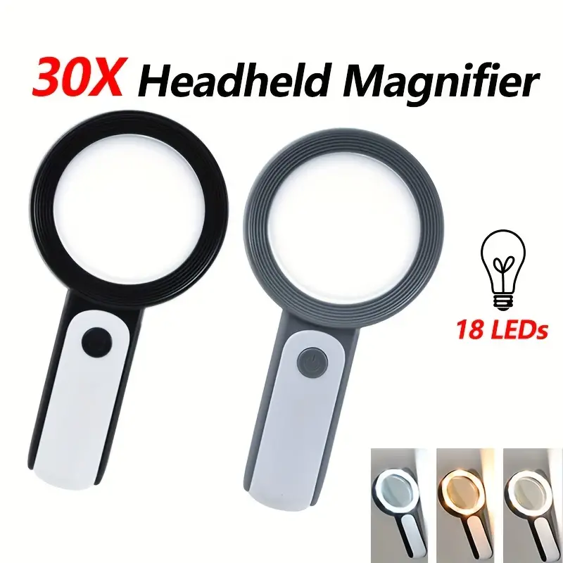 30x Handheld Illuminated Magnifier 18 Leds 3 Colors Light - Temu