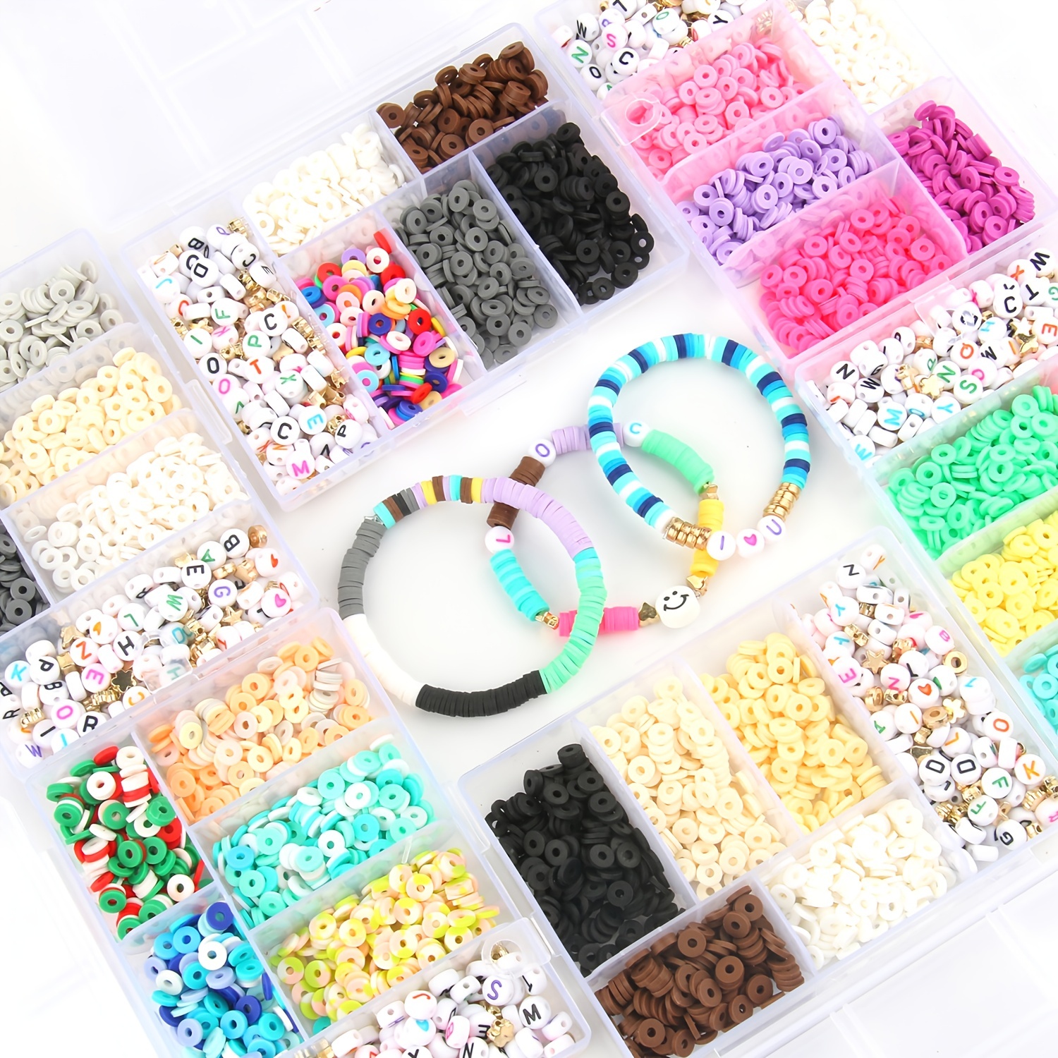 Diy Jewelry Making Kit Clay Beads With Scissors Elastic Cord - Temu