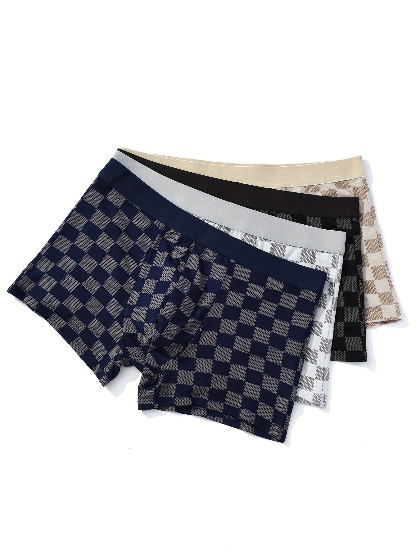 Checkerboard Print Men's Underwear, Fashion Breathable Soft Comfy