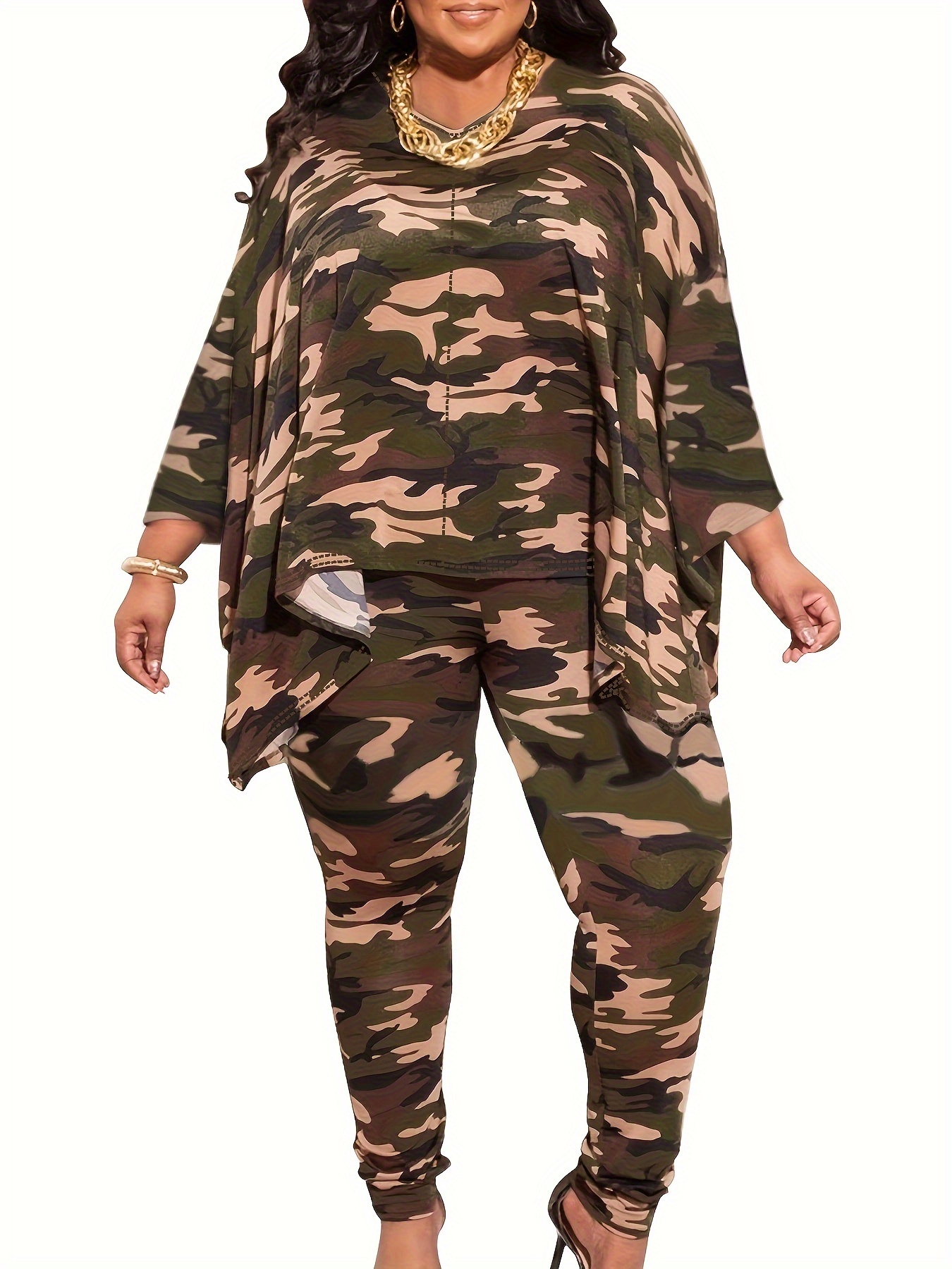 Plus Size Casual Outfits Two Piece Set Women's Plus Leopard - Temu
