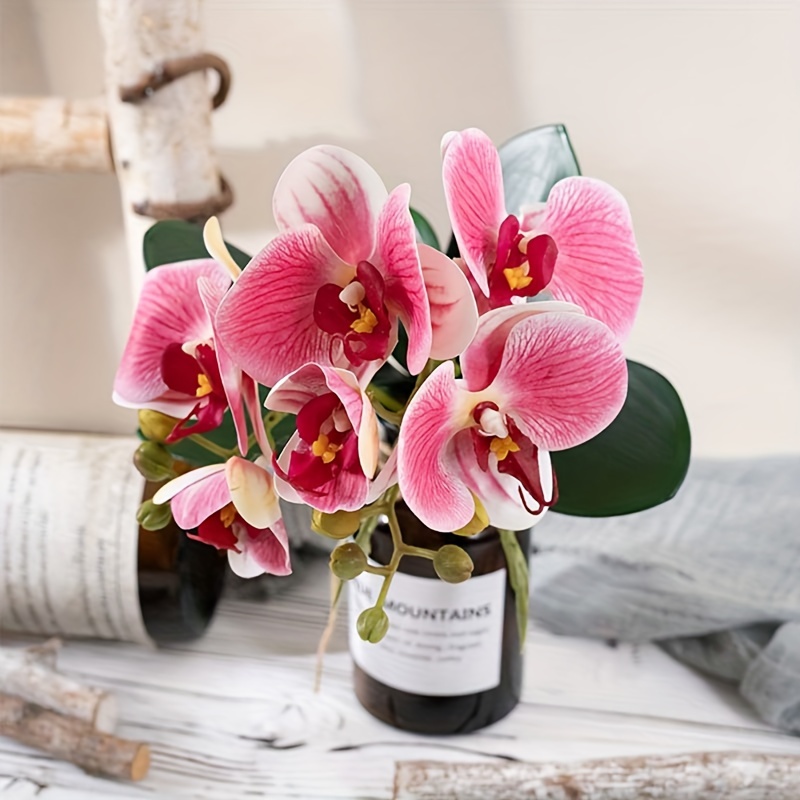 NUEVO Arreglo floral de orquídea artificial de seda rosa en jarrón