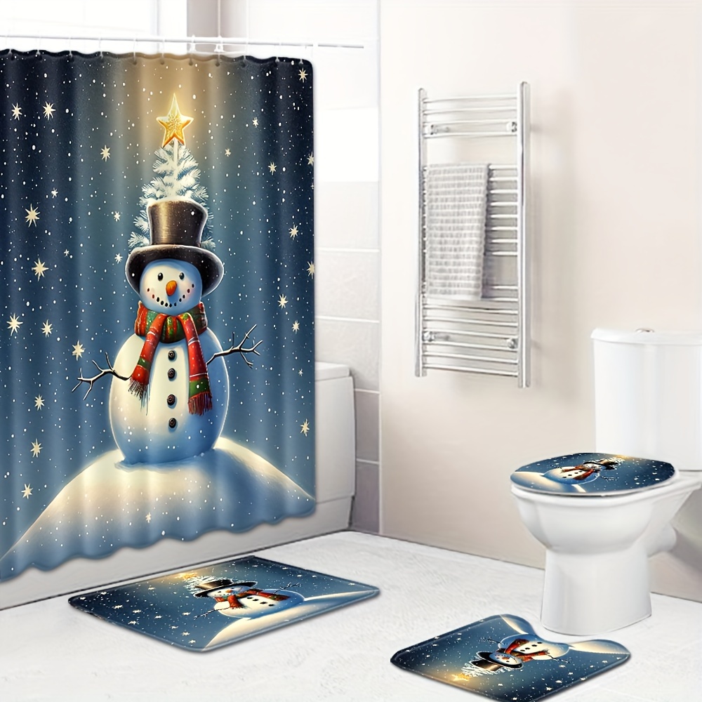 Juego Baño Navidad Invierno 4 Piezas Juego Cortina Ducha - Temu Chile