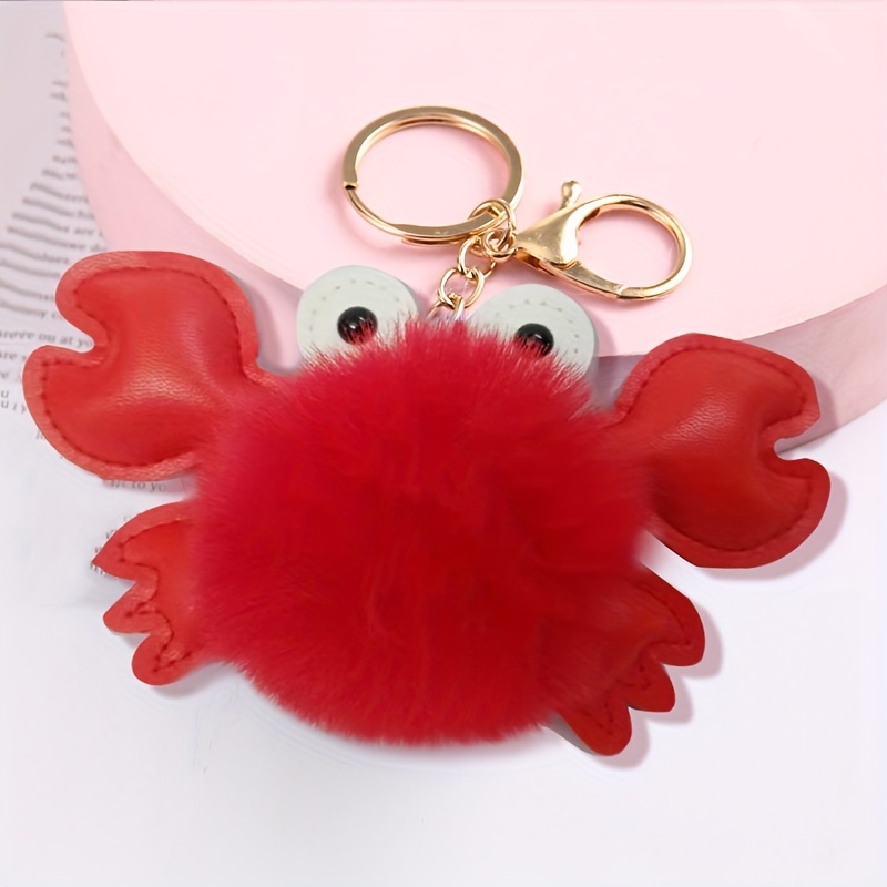 Pu Leather Crab Pom Pom Keychain Cute Cartoon Animal Car Pendant