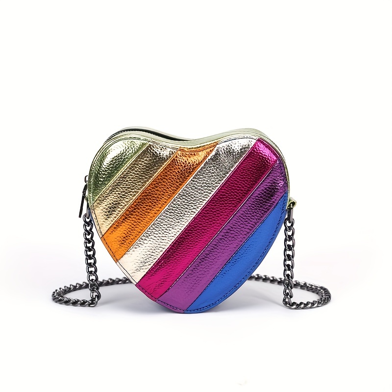 Y2K Style Heart Shaped Rainbow Pattern Crossbody Handbag, Mini