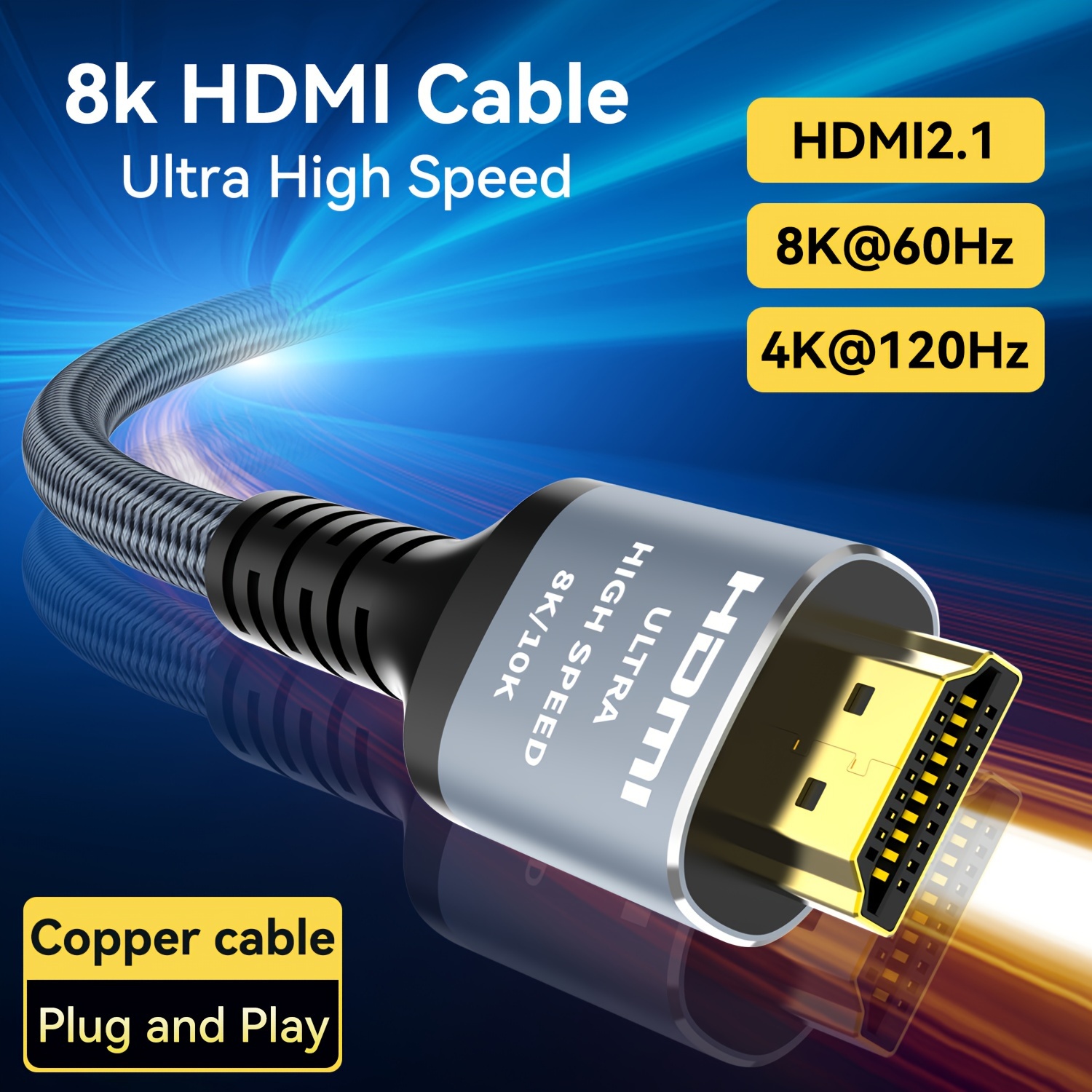 Moshou Hdmi 2.1 Cable 8k 60hz 4k 120hz 48gbps Earc Hdr Video Cord
