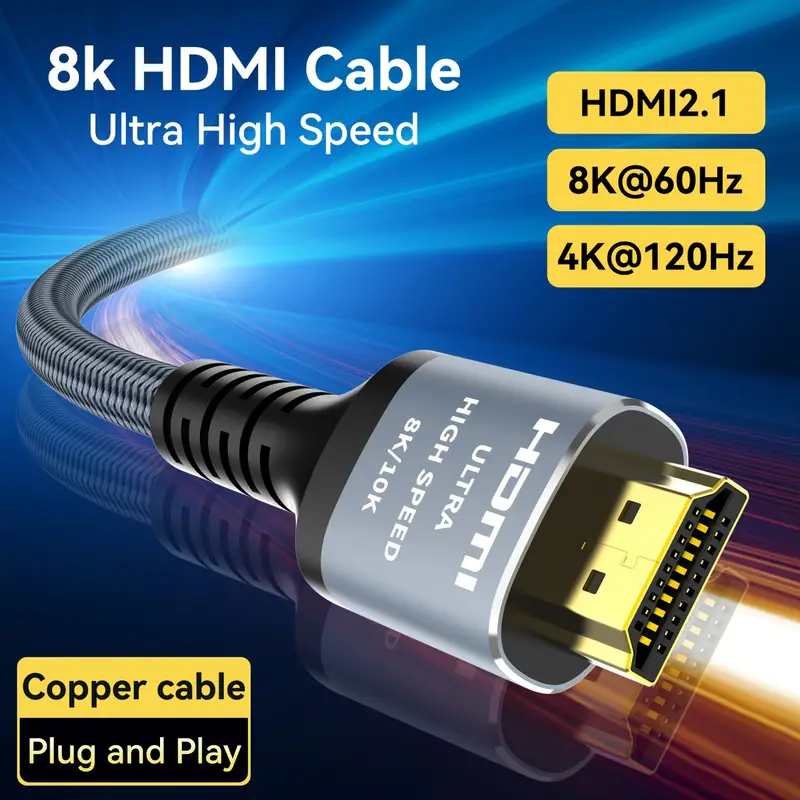 8k Cable 2.1 48gbps 2.1 High Speed Braided - Temu