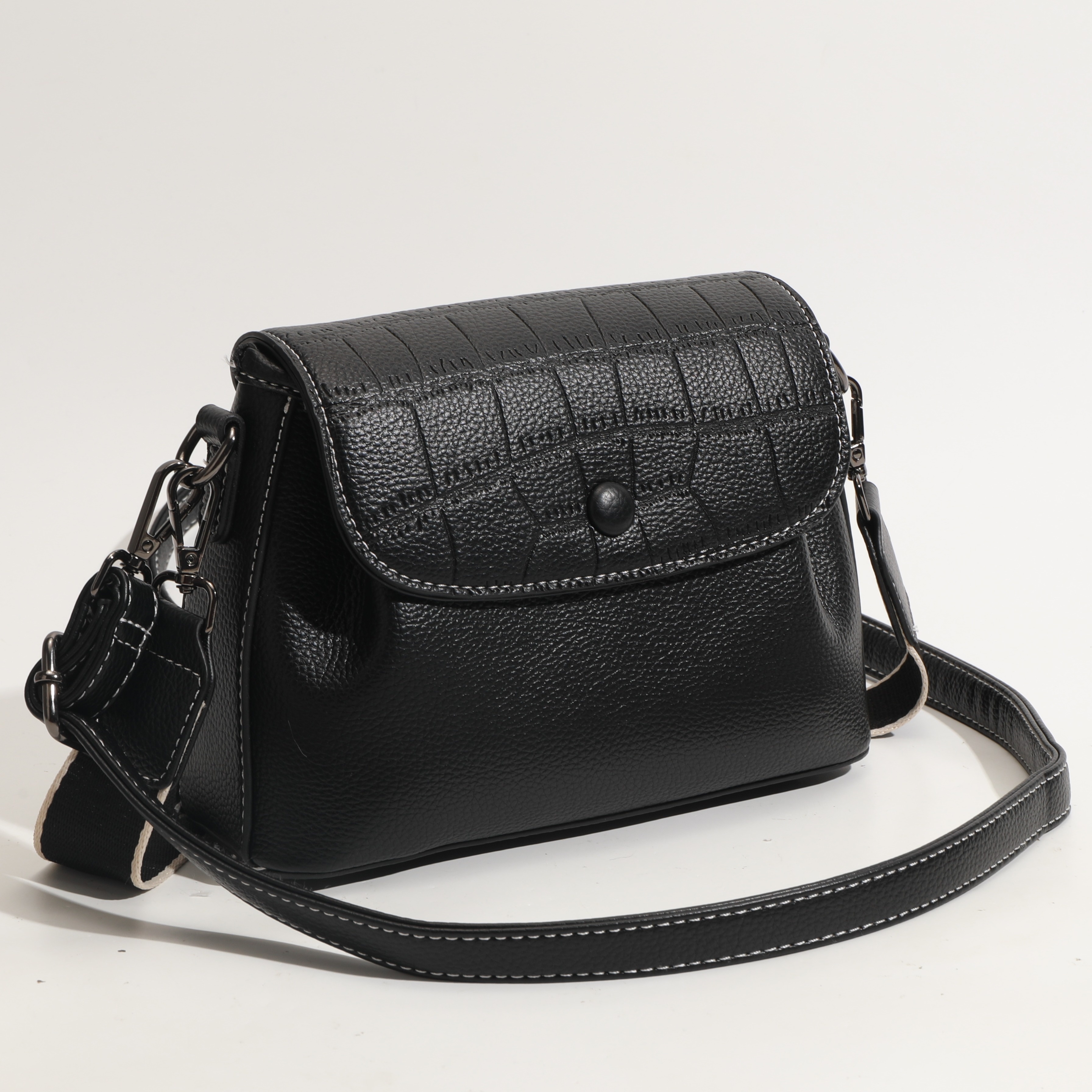 Black Soft Leather Flap Shoulder Bag Messenger Bags for Women