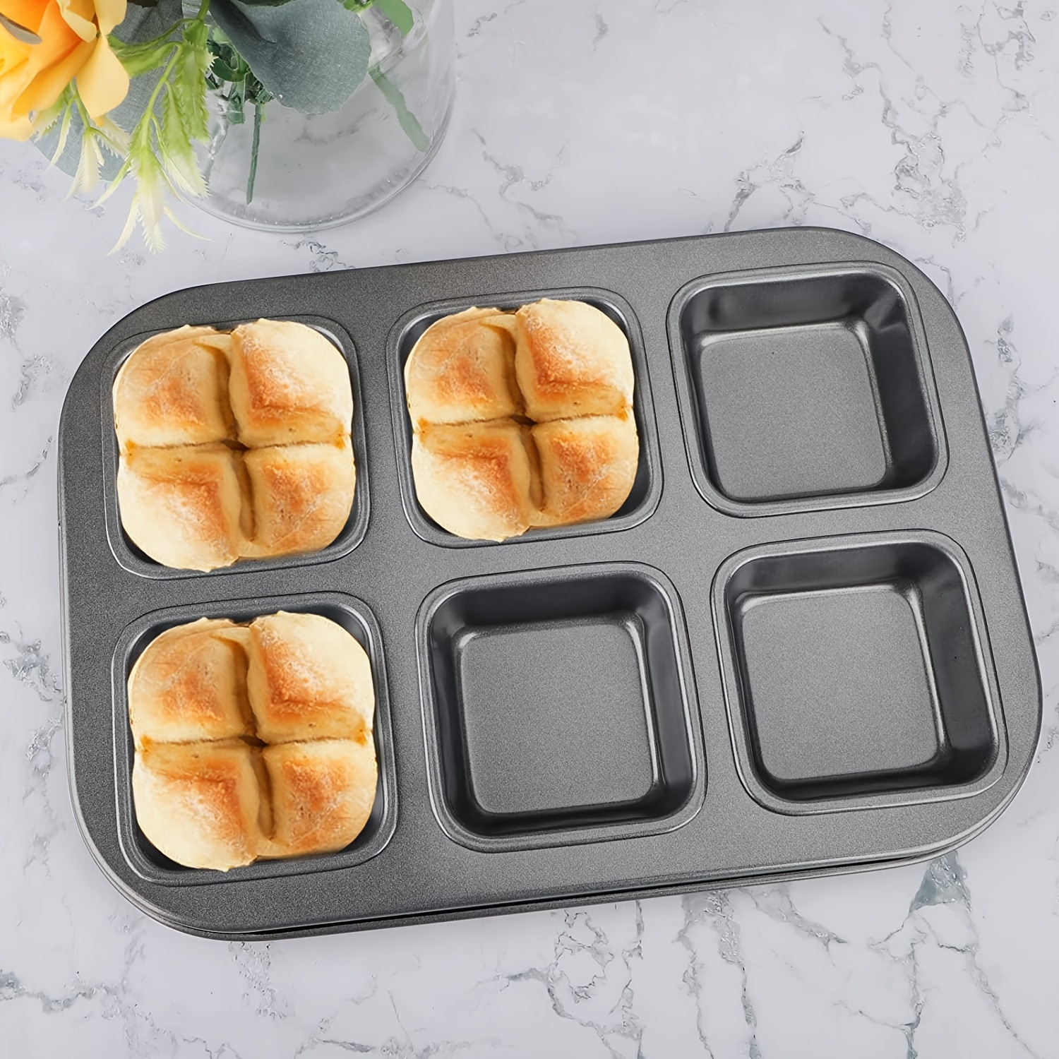 Eoonfirst Black Brownie Pan With Dividers, 1 Set 12 Square Cavity Mini Cake  Non Stick Baking