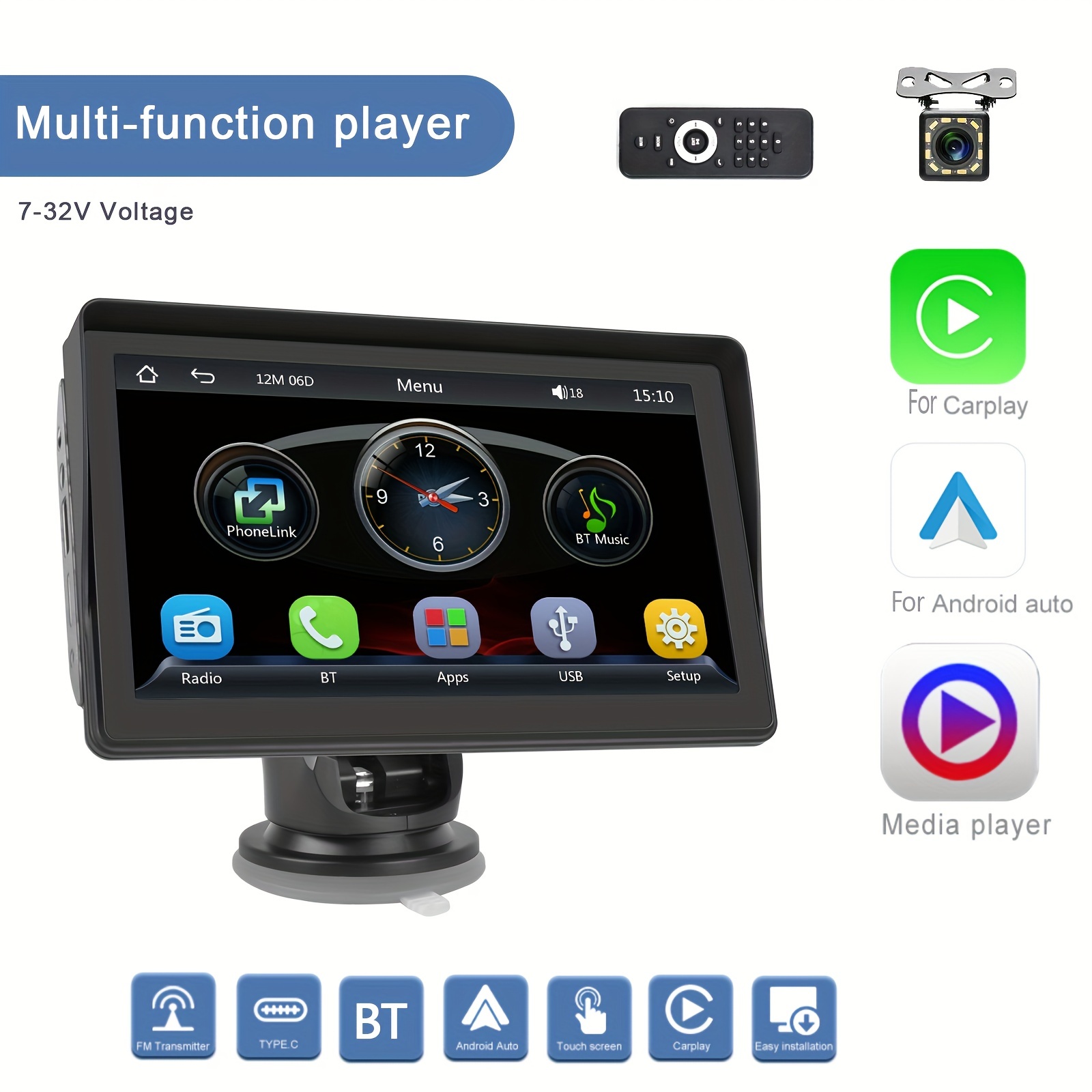 GPS Auto 9 Pouces Bluetooth Avec Ecran HD Détachable Support CarPlay FM