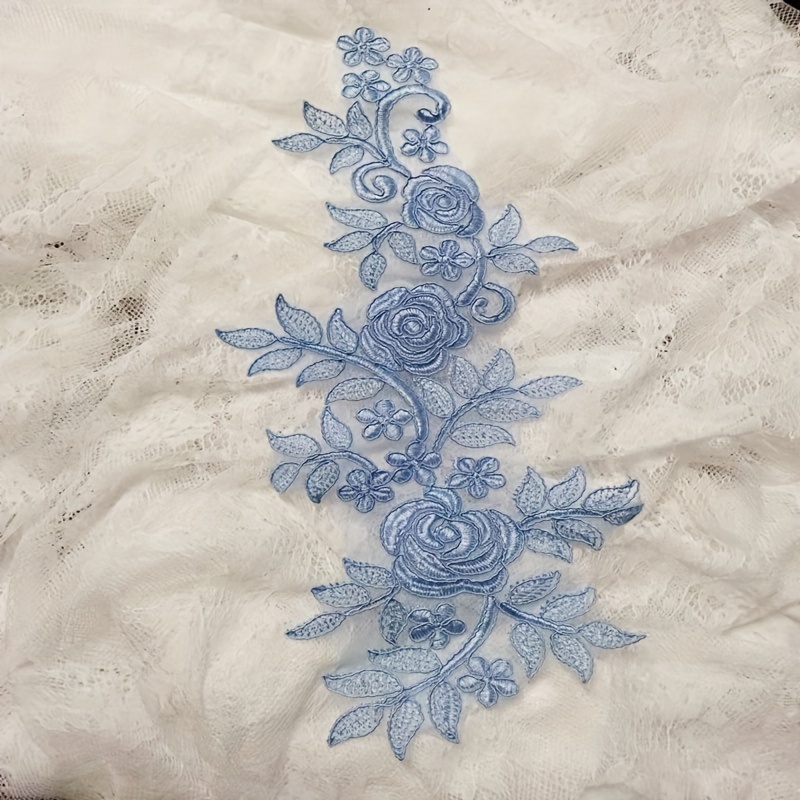 Blue Sequin Flower Lace Fabric Embroidered Gown Appliques - Temu