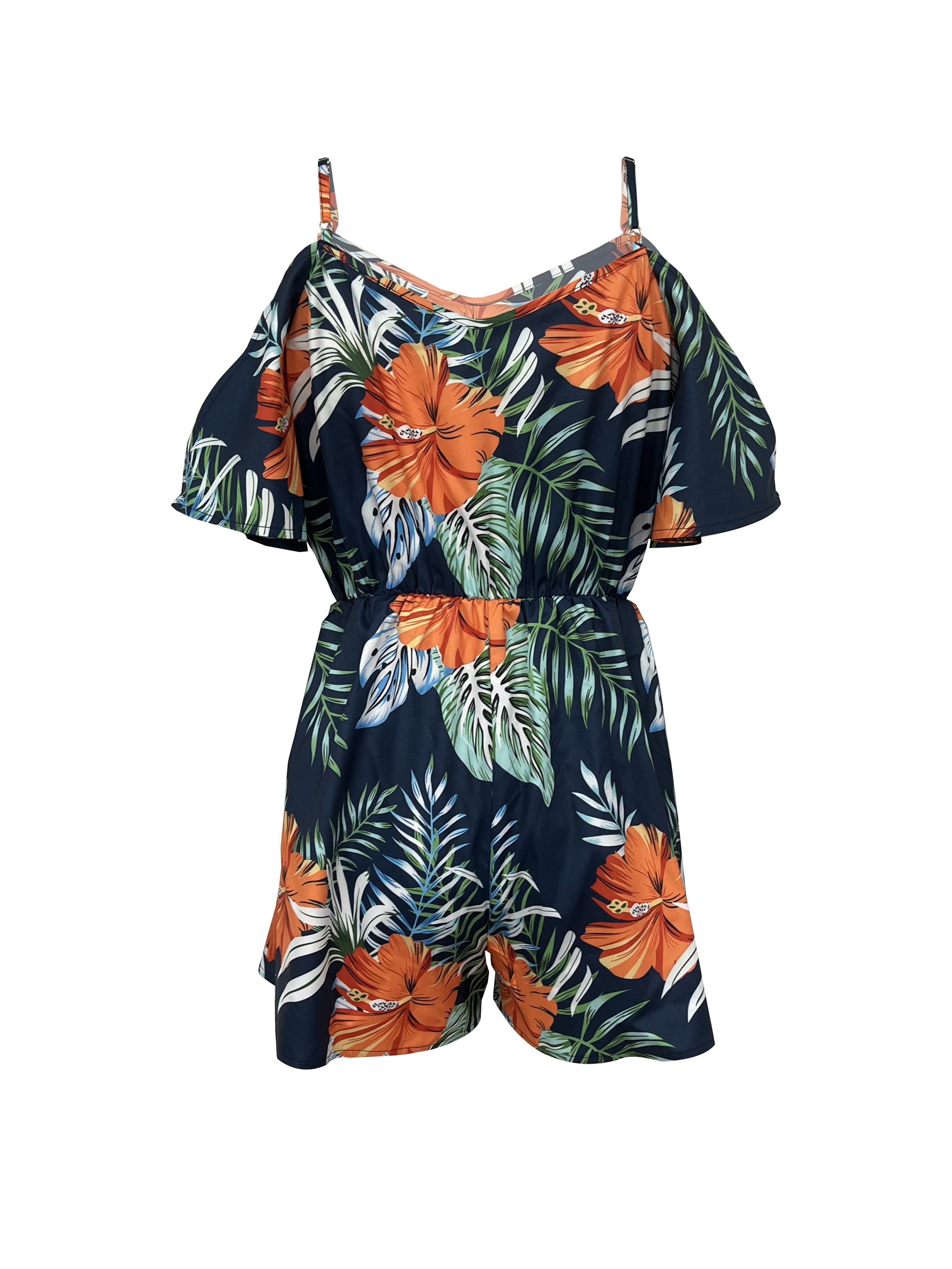 Mono Mameluco Estampado Tropical Mono Informal Hombros Temu