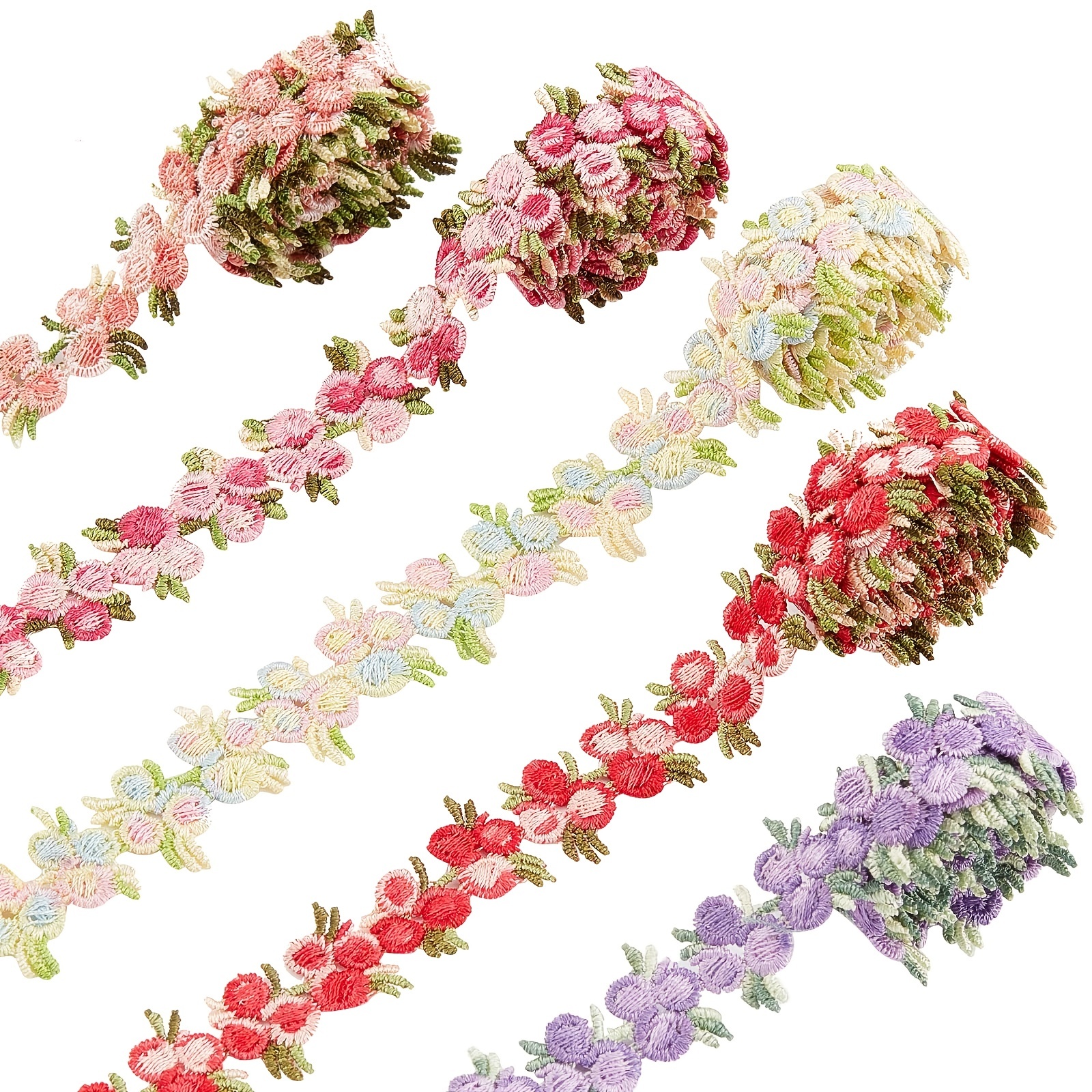 

1pc Flower Trim Ribbon Cherry Color Flower Diy Lace Applique Sewing Craft Lace Edge Trim For Wedding Dresses Embellishment Diy Party Decor Clothes (91.4cm/36in)