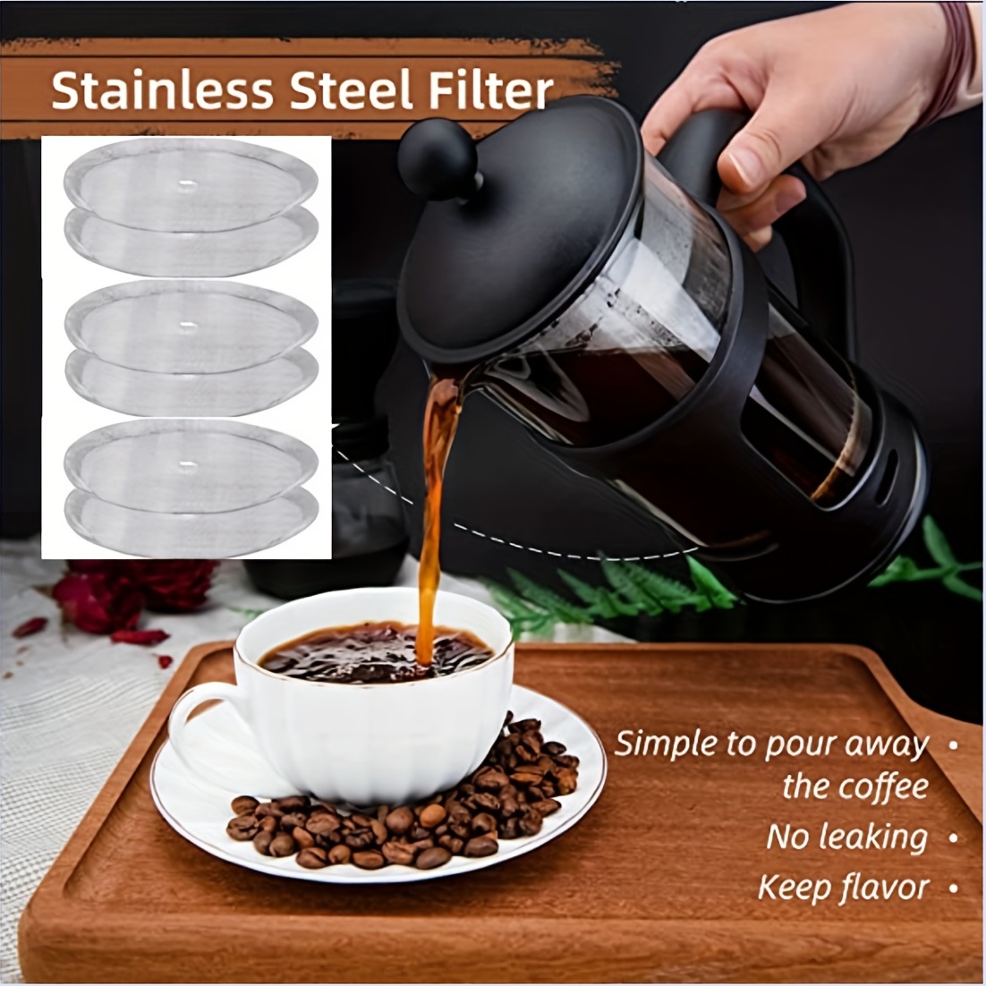 1pc 34oz Cafetera con 6 filtros, perfecta para regalos de amantes del café,  café matutino, cafetera de máximo sabor con filtro de acero inoxidable